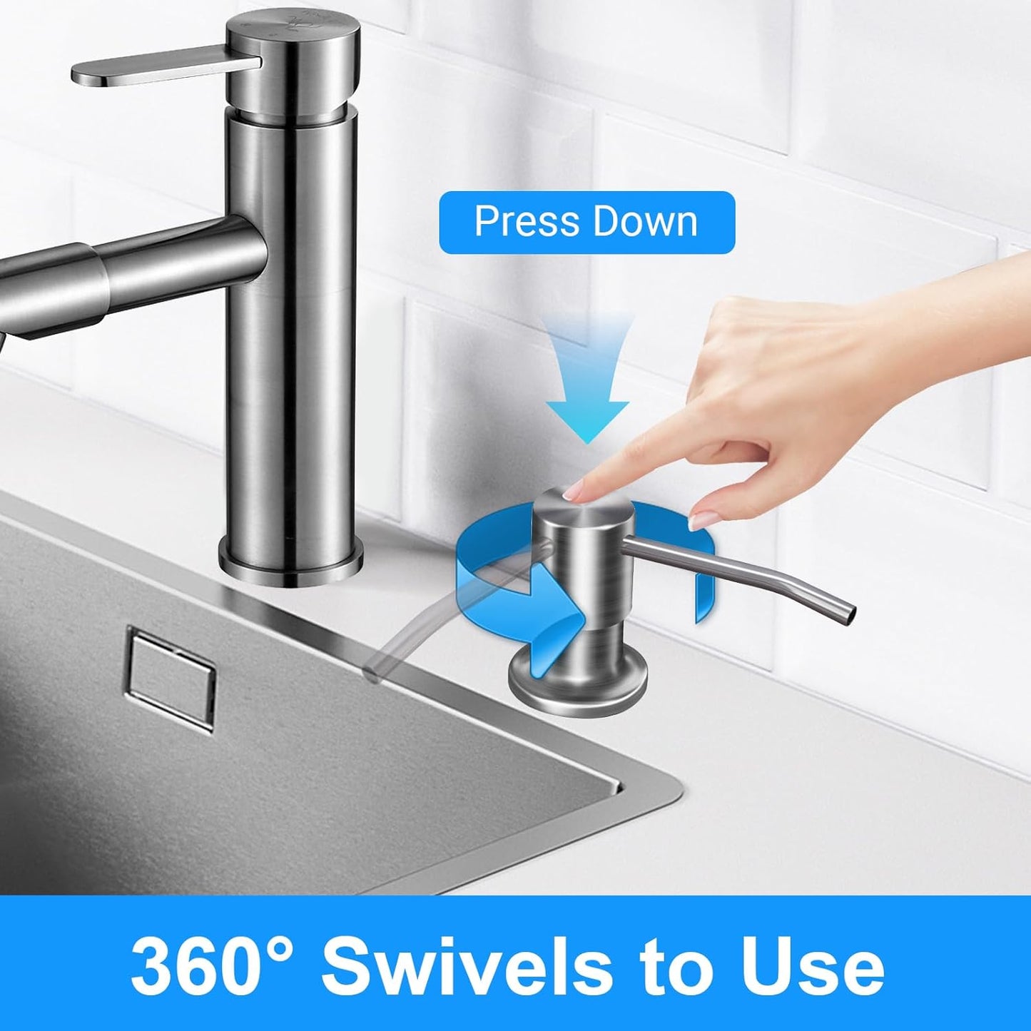 Soap Dispenser Kitchen Sink, Sink Soap Dispenser, 47" Extension Tube kit, Dish Soap Dispenser Pump, No Need More Refills (Brushed Nickel)