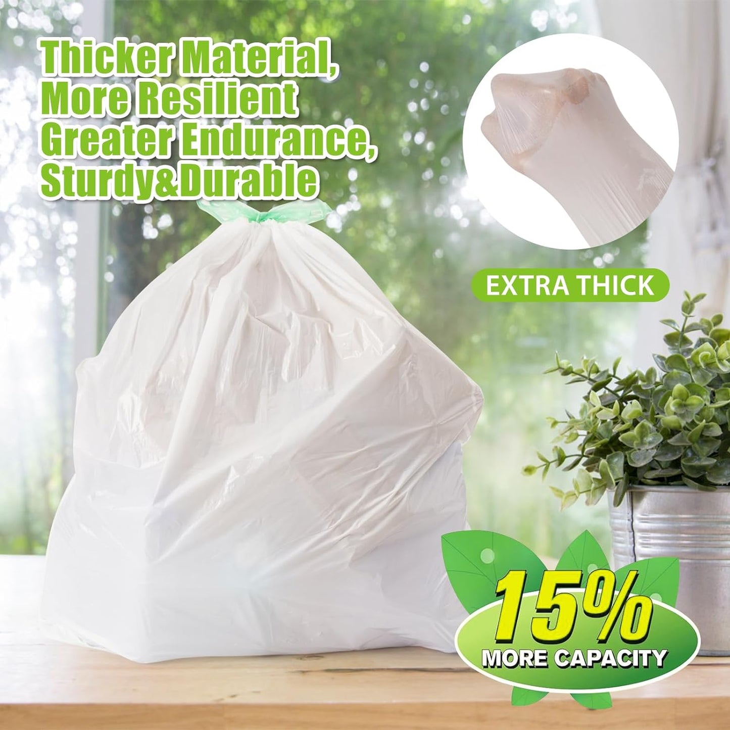Large Trash Bag 13 Gallon Tall Drawstring 100% Post-Consumer Recycled Garbage Bag Waste Bag for Kitchen Office 0.6 Mil (200 Count)