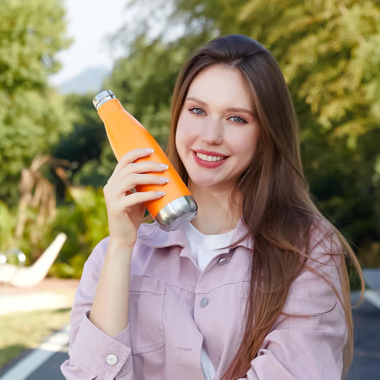 MEWAY 17oz Sport Water Bottle 8 Pack Vacuum Insulated Stainless Steel Leak-Proof Double Wall Cola Shape Water Bottle,Keep Drinks Hot & Cold (Orange,8 Pack)