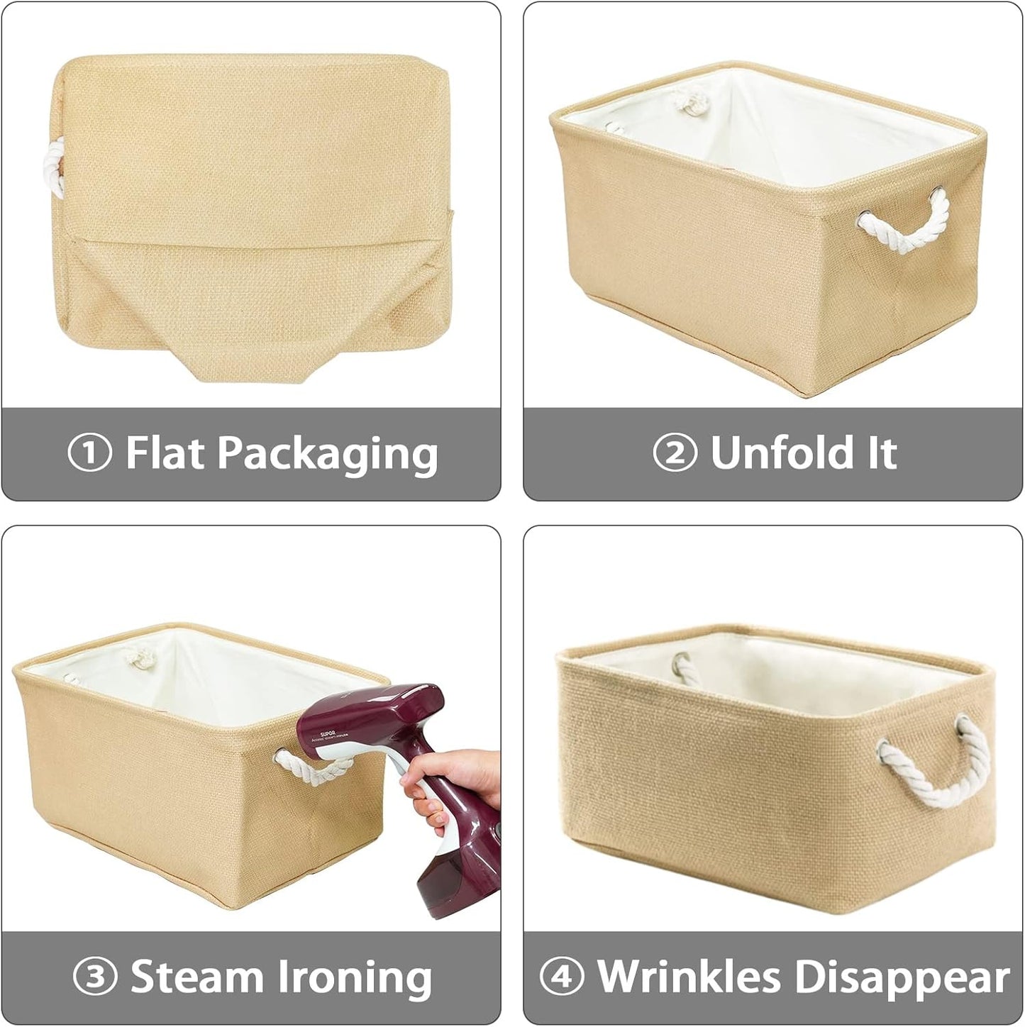 TheWarmHome Decorative Basket Rectangular Fabric Storage Bin Organizer Basket with Handles for Clothes Storage (Beige, Medium-1Pack,13.8L*9.8W*6.7H)