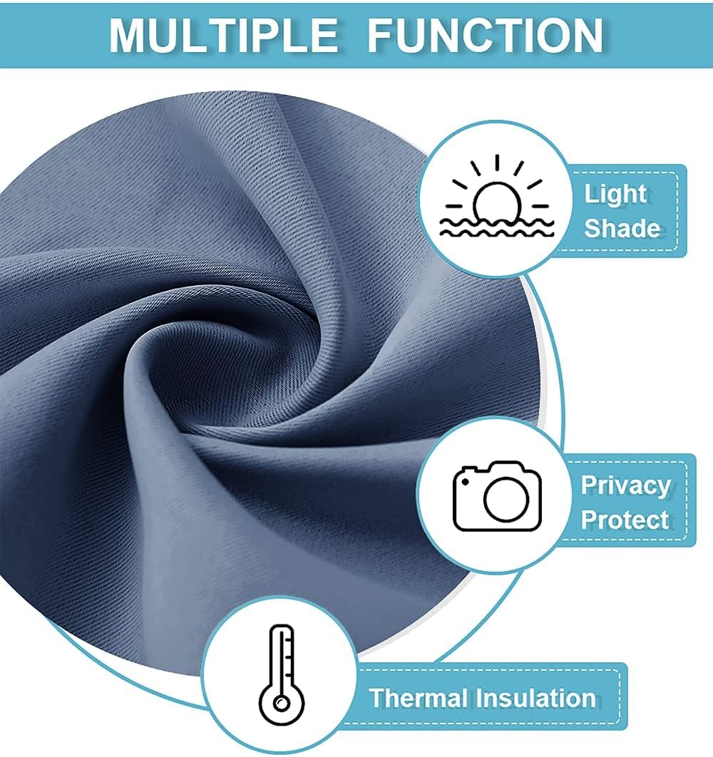 RYB HOME Short Kitchen Curtains, Room Darkening Drapes Thermal Insulated Small Window Coverings Full Privacy Protection for Bedroom Bathroom Dining Room, Stone Blue, W42 x L45 inch, 2 Panels