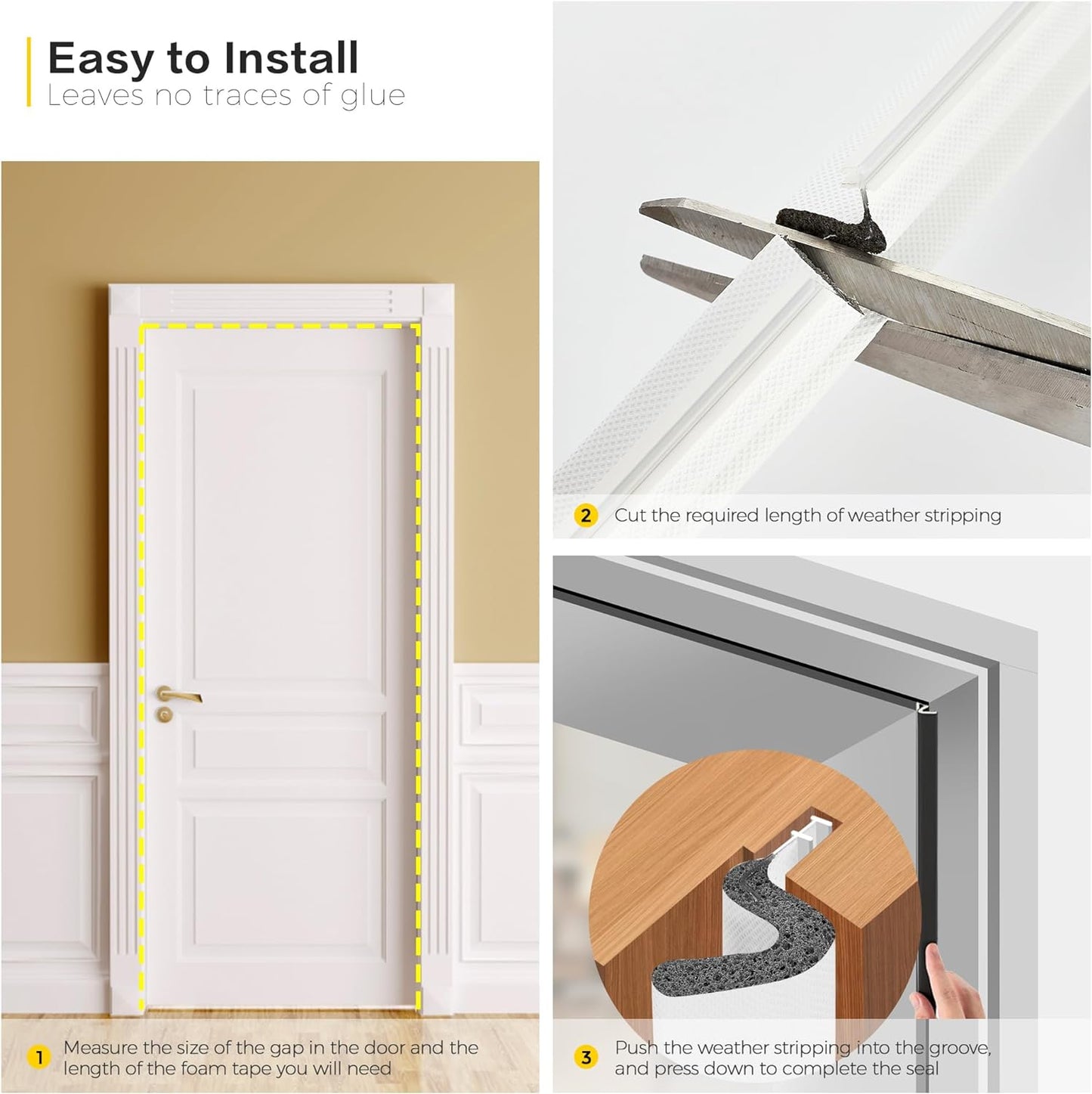 Weather Stripping Door Seal Strip - Soundproof Q-Shaped Foam for Exterior Door Frame, Large Gap Seal, Noise Cancelling, Easy to Install (White, 19.8FT)