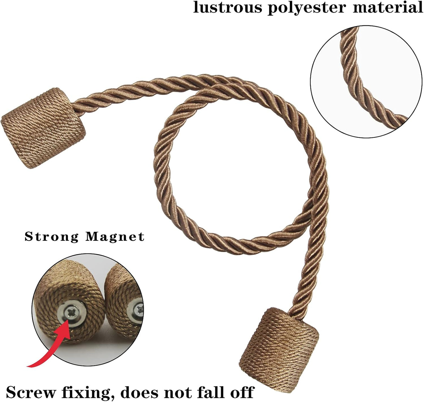 2 Pack Strong Magnetic Curtain Tiebacks Outdoor Elegant Decorative Tie Backs Modern Rope Tiebacks for Drapes Window Curtain Holdbacks for Draperies- Khaki