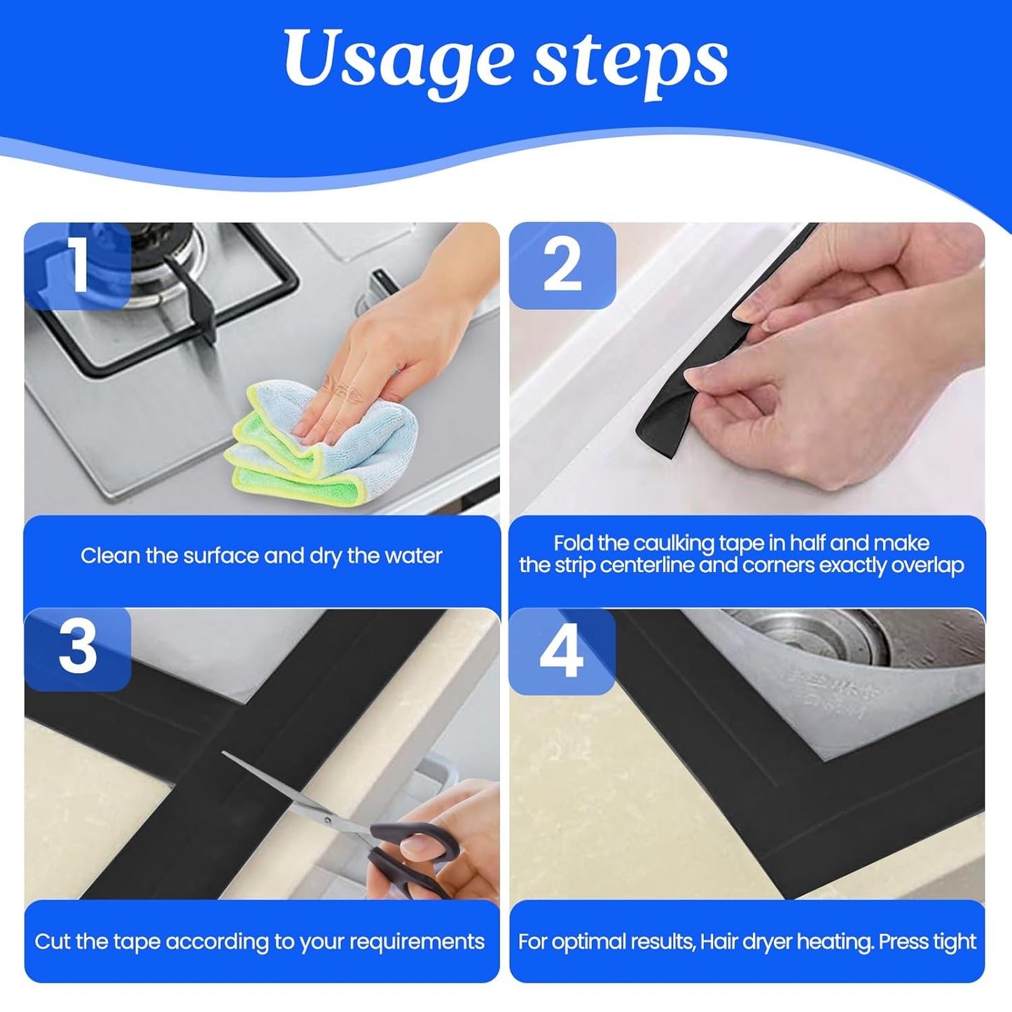 ABSOFINE Caulk Tape Waterproof Self Adhesive, Black Toilet Caulk Sealant Tape, Shower Seal Strip for Kitchen, Countertop, Bathroom, Sink Bathtub Toilet Edge Protector with Sealing Tool (1.97"x16.4Ft)