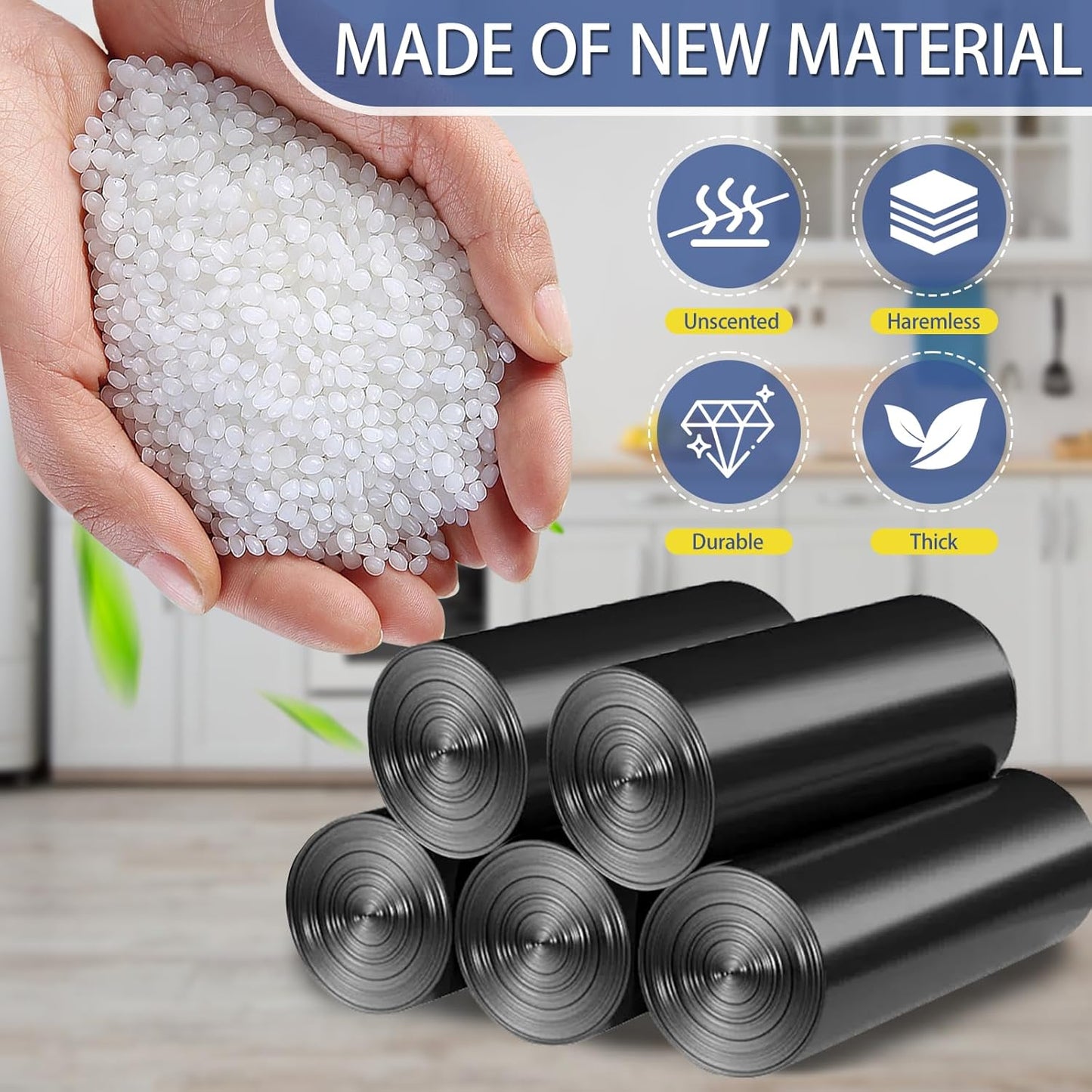 8 Gallon Trash Bags Heavy Duty - 30 Liters Black Garbage Bags,0.94 Mil Thick,220 Count,Medium Leakproof and Unscented Wastebasket Can Liners for Kitchen Home Toilet