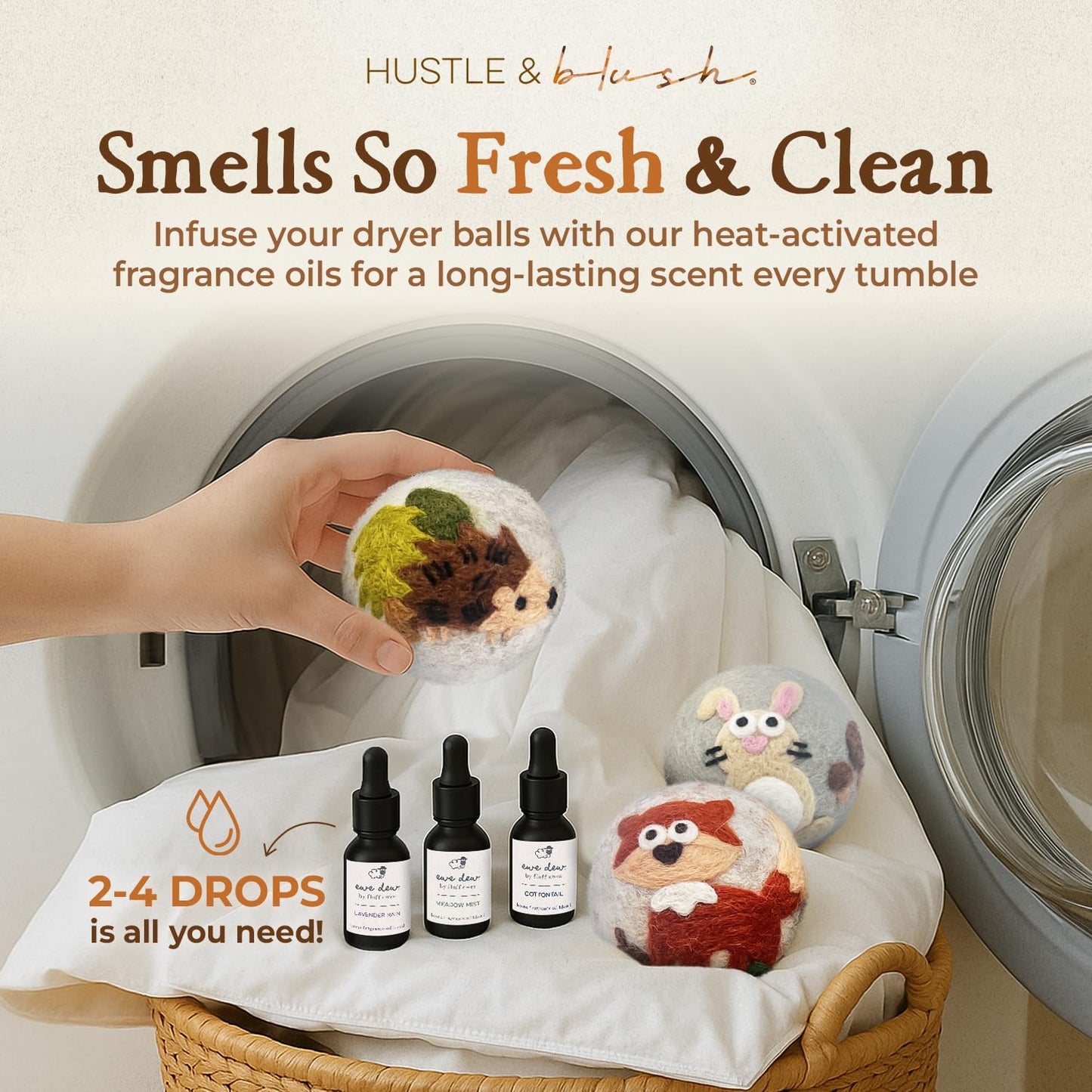 Fluff Ewes Wool Dryer Balls 6 Pack Premium New Zealand Wool Laundry Balls for Dryer, No Static Dryer Balls Laundry Reusable, XL Hedgehog Dryer Balls, Baby Dryer Balls for Dryers - Hedgehog and Homies