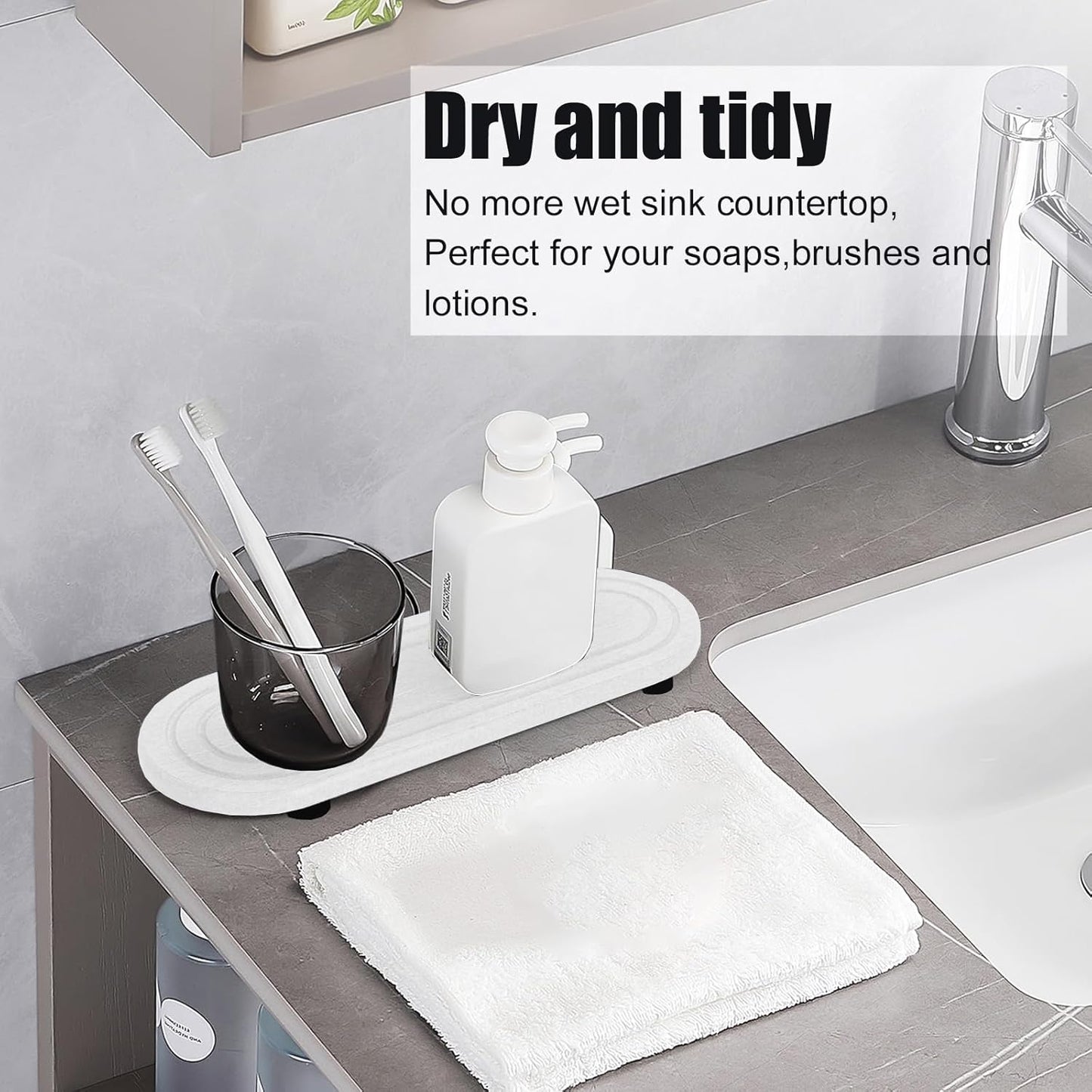 2PCS Water Absorbing Stone Tray, Fast Drying Diatomite Stone Sink Tray, Water Absorbent Diatomite Coasters, Stones Soap Trays for Kitchen Sink, Bathroom Counter Hand Soap Dish & Holders