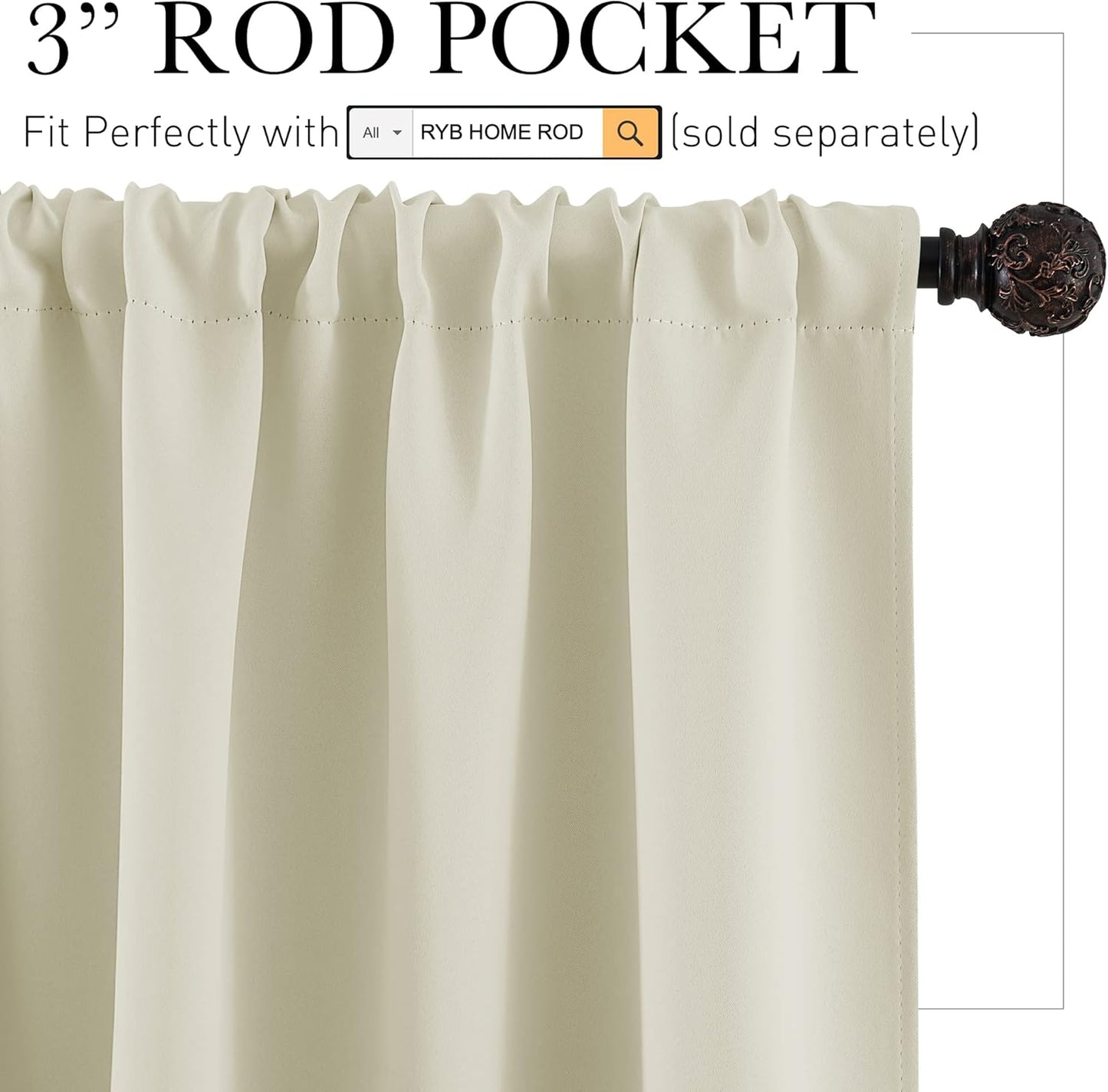 RYB HOME Blackout Curtains for Living Room Thermal Insulated Privacy Solar Drapes for Kids Bedroom Cafe Bathroom, 42 inch Width x 54 inch Length, Beige, 2 Panels