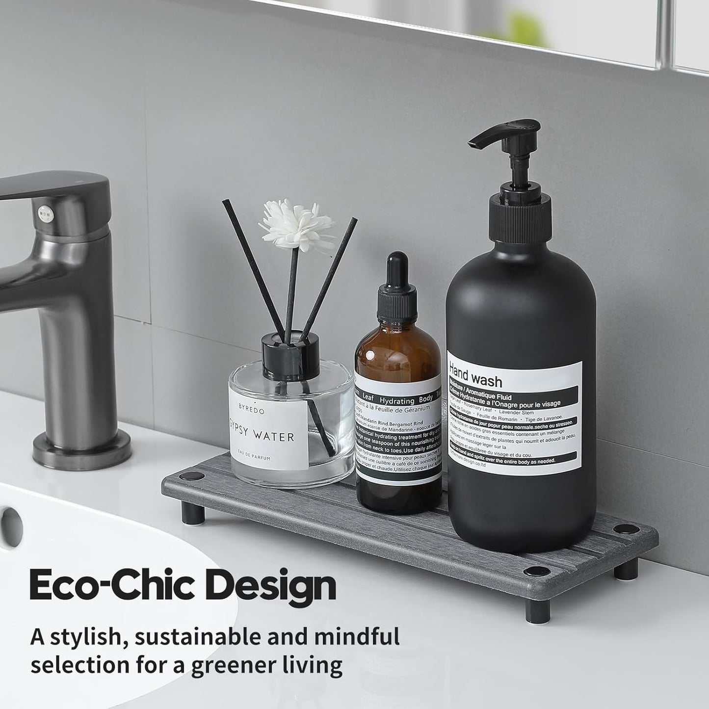 Sink Caddy Kitchen Sink Organizer, Water Absorbing Stone Tray for Sink,Diatomite Bathroom Counter Tray,Faucet Drying Mat Protector Coaster Soap Dish Rack Riser Vanity Dispenser Sponge Holder,10" x 4"