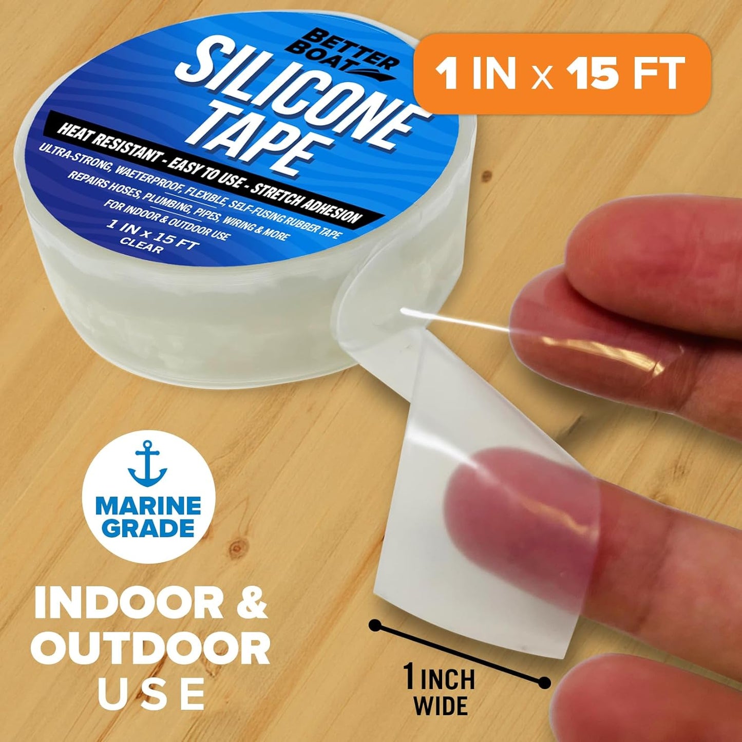 Clear Heavy Duty Silicone Tape, Self-Fusing Rubber Hose and Plumbing Water Pipe Repair Seal, Coax Electrical or Waterproof Tape for Leaks, 15ft