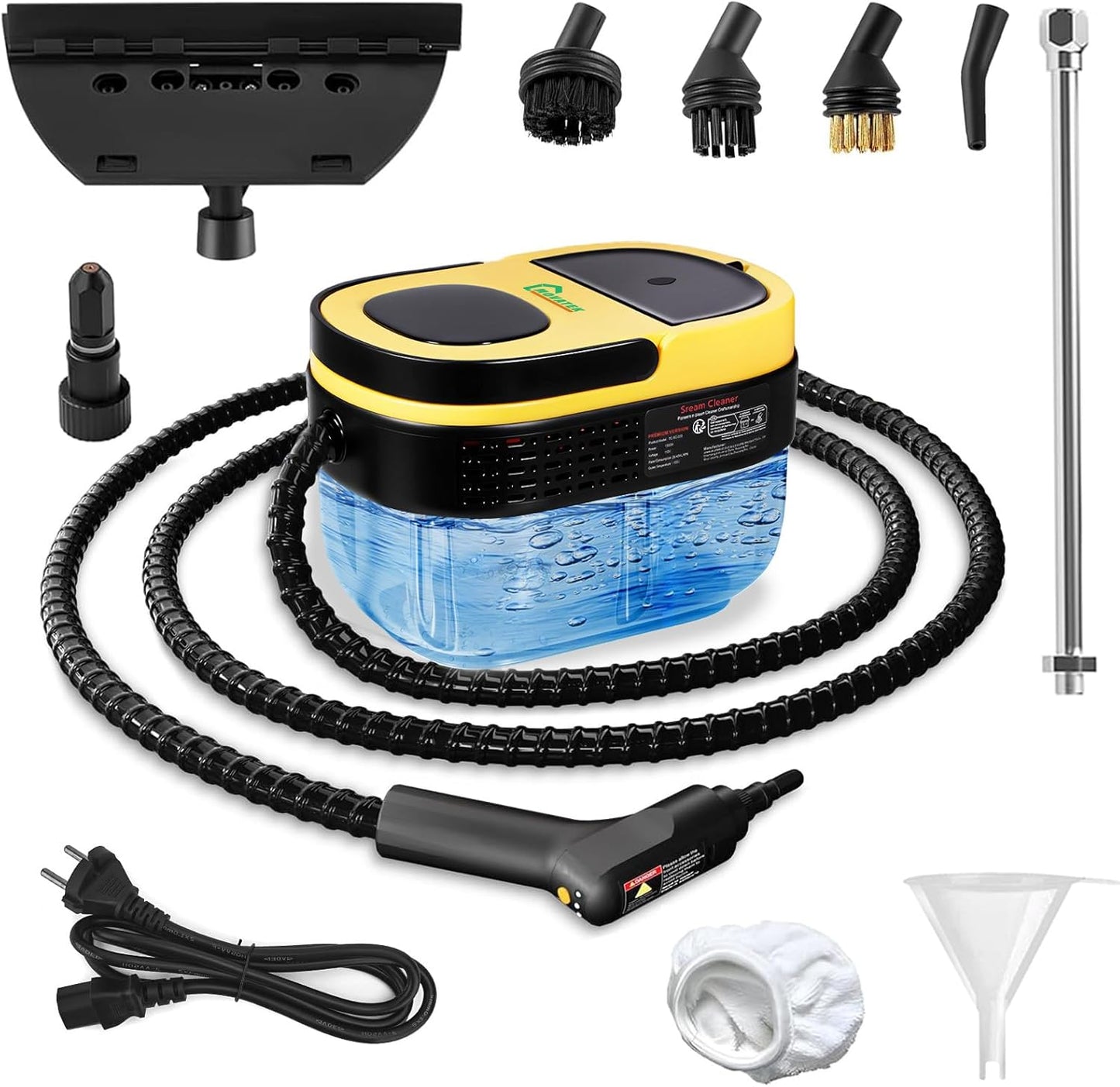 Handheld Steam Cleaner, 10s Fast Heating Steamer for Cleaning, 1.6L Water Tank, 3 Levels Adjustable Handle, 11-in-1 Steam Cleaner for Home, Kitchen, Dirt, Grease, Grout, Tile, Floor, Couch and Car