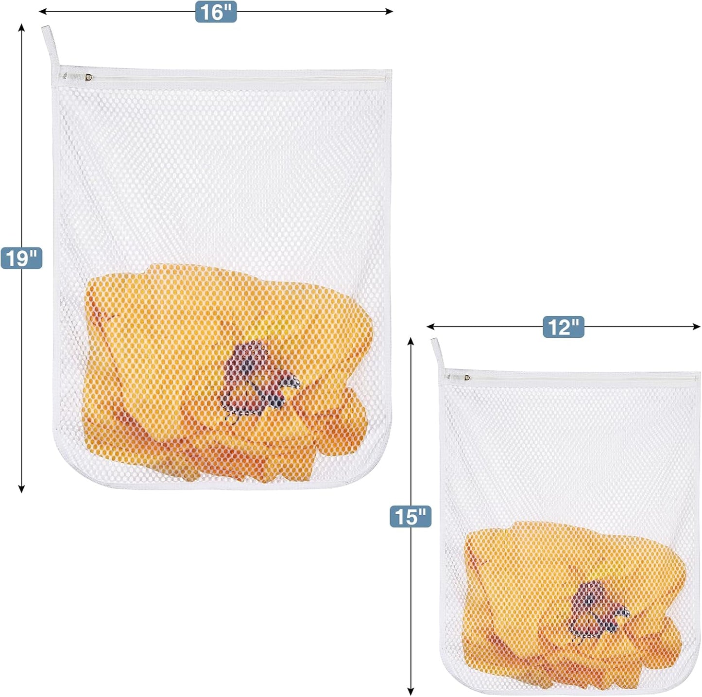 4 pcs Durable Honeycomb Mesh Laundry Bags for Delicates 16" x 19" (2 Large) 12" x 15" (2 Medium)
