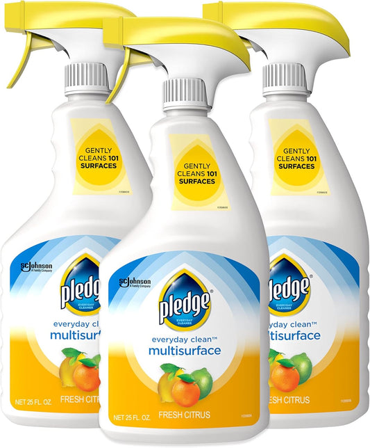 Pledge pH-Balanced Multisurface Cleaner Spray for Everyday Care, Fresh Citrus Scent, 25oz (Pack of 3)