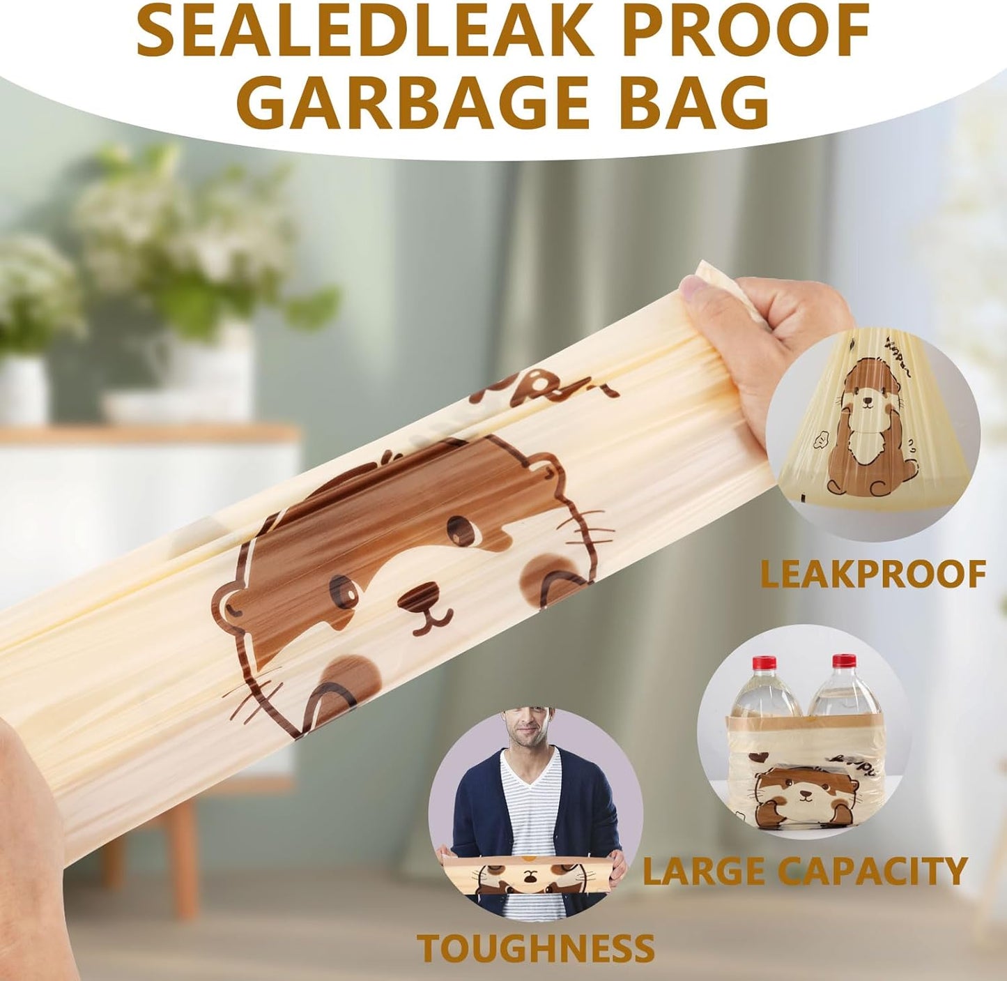 VOK 8 Gallon Trash Bags with Otters Printed, Drawstring Medium Garbage Bags, Tear-Resistant & Odor-Control Kitchen/Bathroom Trash Can Liners, Trash Bags 8 Gallon Drawstring with Secure Tie, 55 Counts