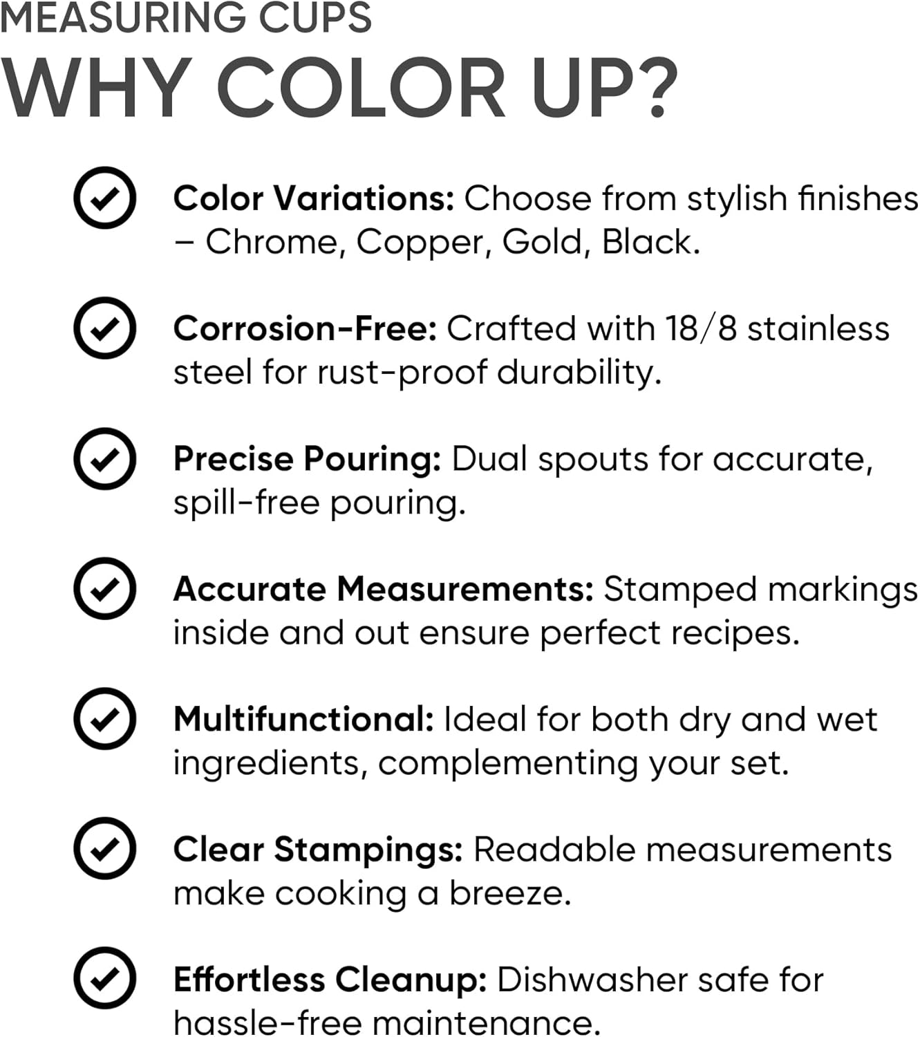 Color Up ⅔ Cup Measuring Cup (160 ml) – Premium Copper Stainless Steel, Accurate for Wet & Dry Ingredients, Embossed Markings, Easy-Pour Spouts, Dishwasher-Safe, Kitchen Essential