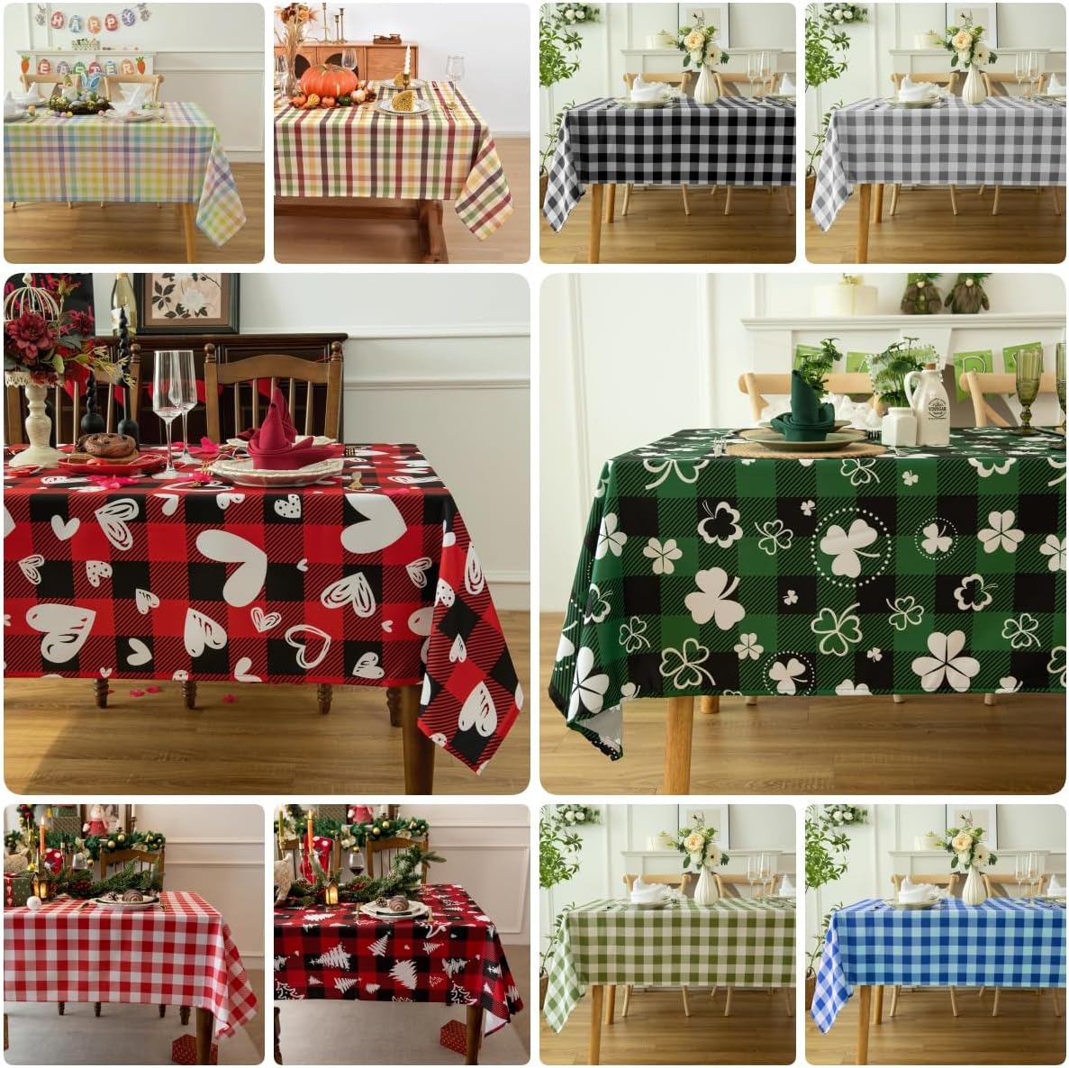 Waterproof Plaid Tablecloth Fabric - Square 58x58 Inch Classic Gingham Checker Table Cloth for Indoor/Outdoor Use - Buffalo Table Cover for Picnics, BBQs, and Parties