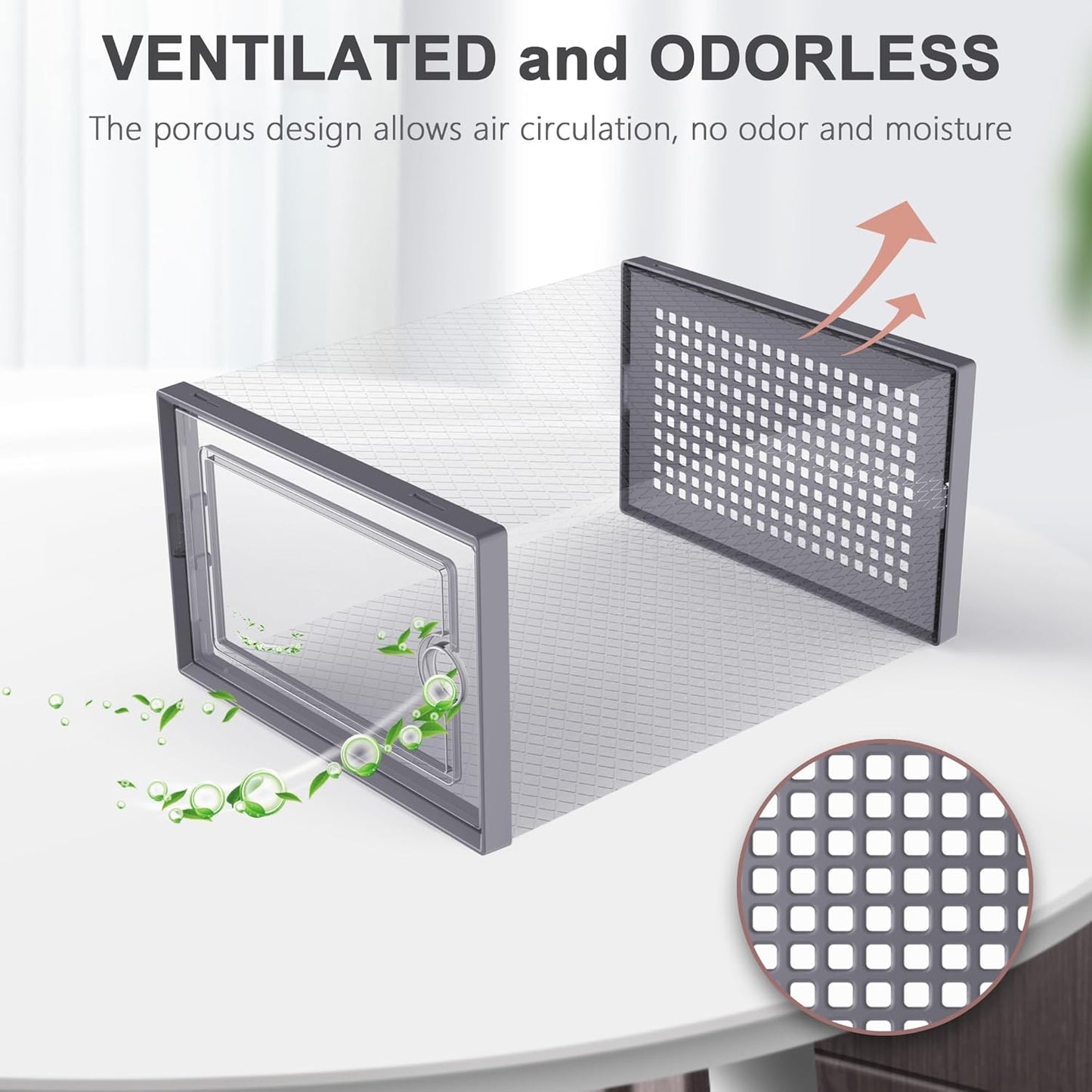 Kuject Large Shoe Organizers Storage Boxes for Closet, 12 Pack Clear Plastic Stackable Storage Bins with Lids, Under Bed Shoe Containers for Entryway, Drop Front, Fit up to Women's Size 10,Dark Gray