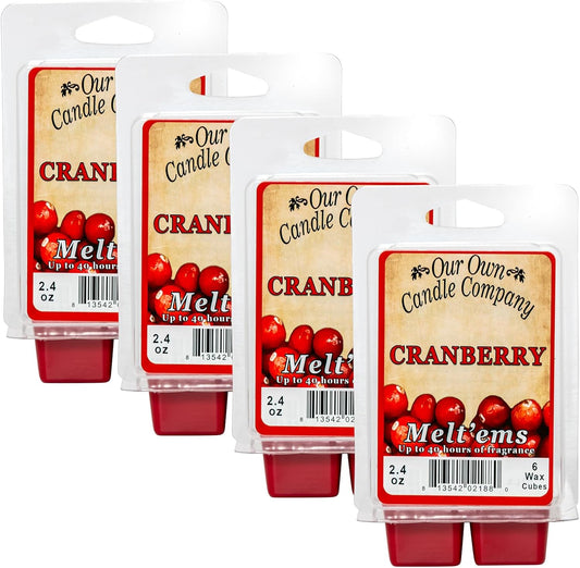 Our Own Candle Company Premium Wax Melt, Cranberry Scent, 6 Cubes, Handmade in The USA, 24 Cubes (4 Pack, 9.6oz Total)