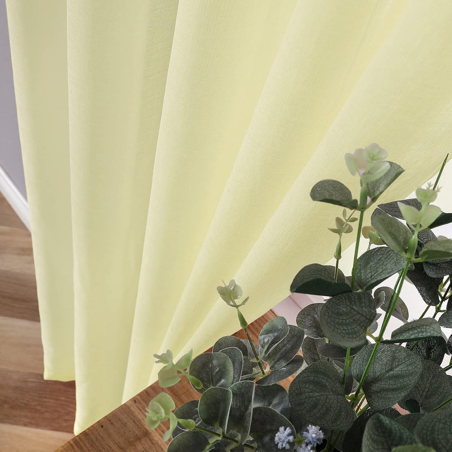 Tollpiz Sheer Curtains Linen Textured Bedroom Curtain Sheers Light Filtering Rod Pocket Voile Curtains for Living Room, 54 x 63 inches Long, Transparent Yellow, Set of 2 Panels