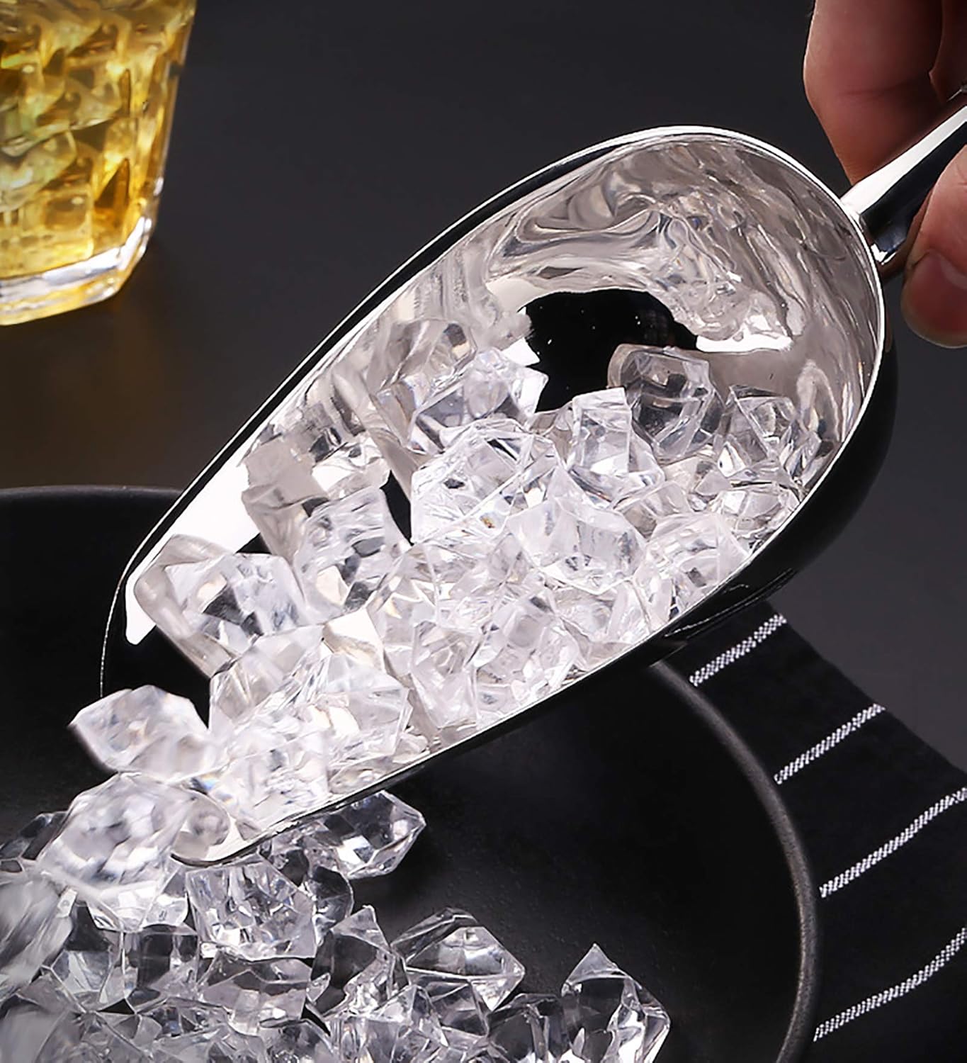 Cedilis 4 Pack Food Ice Scoops, 8oz, 12oz, 16oz, 24oz Stainless Steel Scoop, Heavy Duty Metal Utility Scoops for Candy, Popcorn, Flour, Kitchen Bar Party, Dishwasher Safe