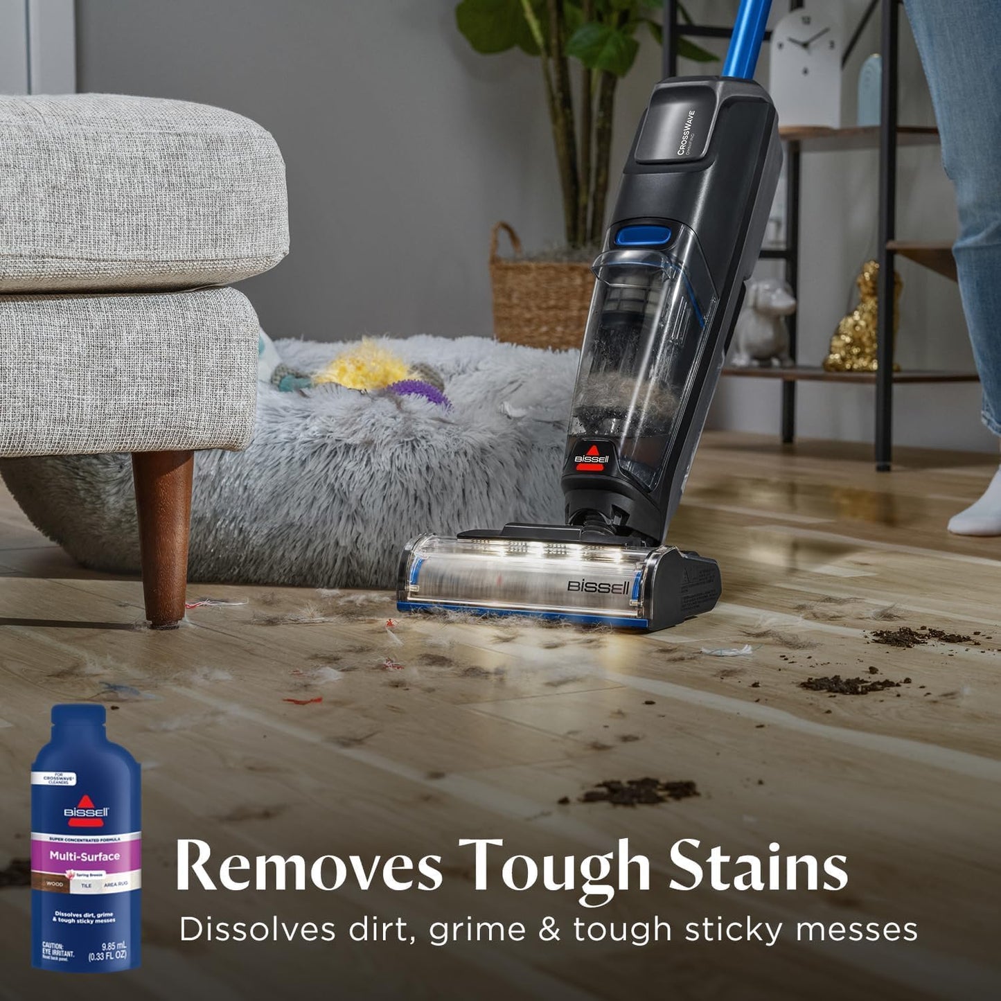 BISSELL Crosswave Cordless Plus, Wet Dy Vacuum w/FurFinder Headlights + Super Concentrate Multi Surface Formula for Sealed Hard Surfaces and Area Rugs