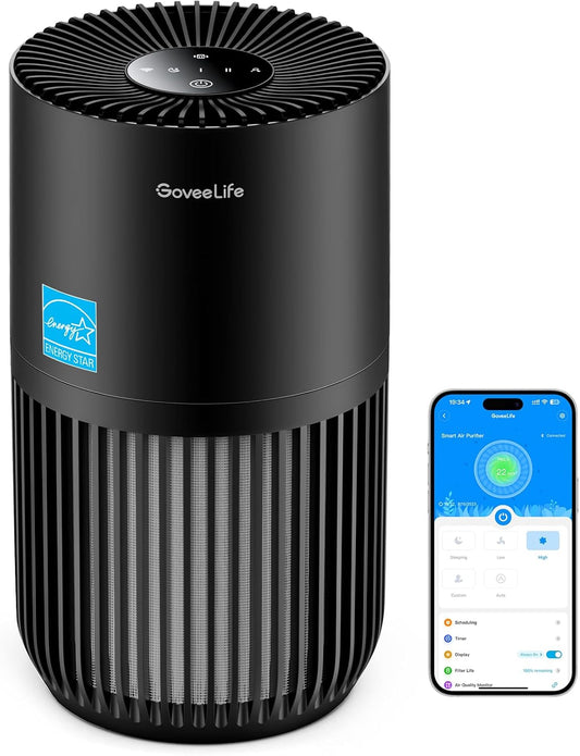 GoveeLife Mini Air Purifier for Bedroom, Smart Filter Air Purifier with App Alexa Control for Pet Hair, Odors, Pollen, Smoke, Portable Air Cleaner with 3 Speeds, 2 Modes, Timer, Aroma for Home