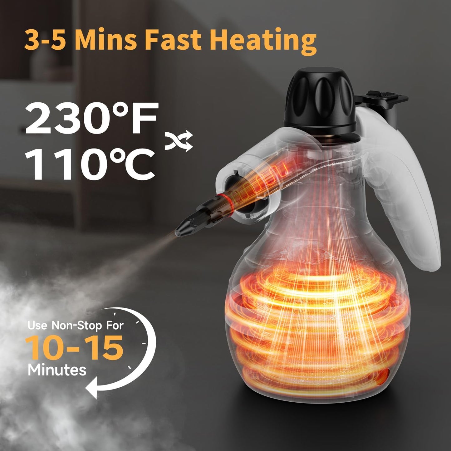 Steam Cleaner, Handheld Steam Cleaner for Home, 16-Piece Steam Cleaner Kit with Automatic Steam Switch, Steamer for Kitchen, Bathroom, Car, Living Room and Multi-Surface Deep Cleaning (White)