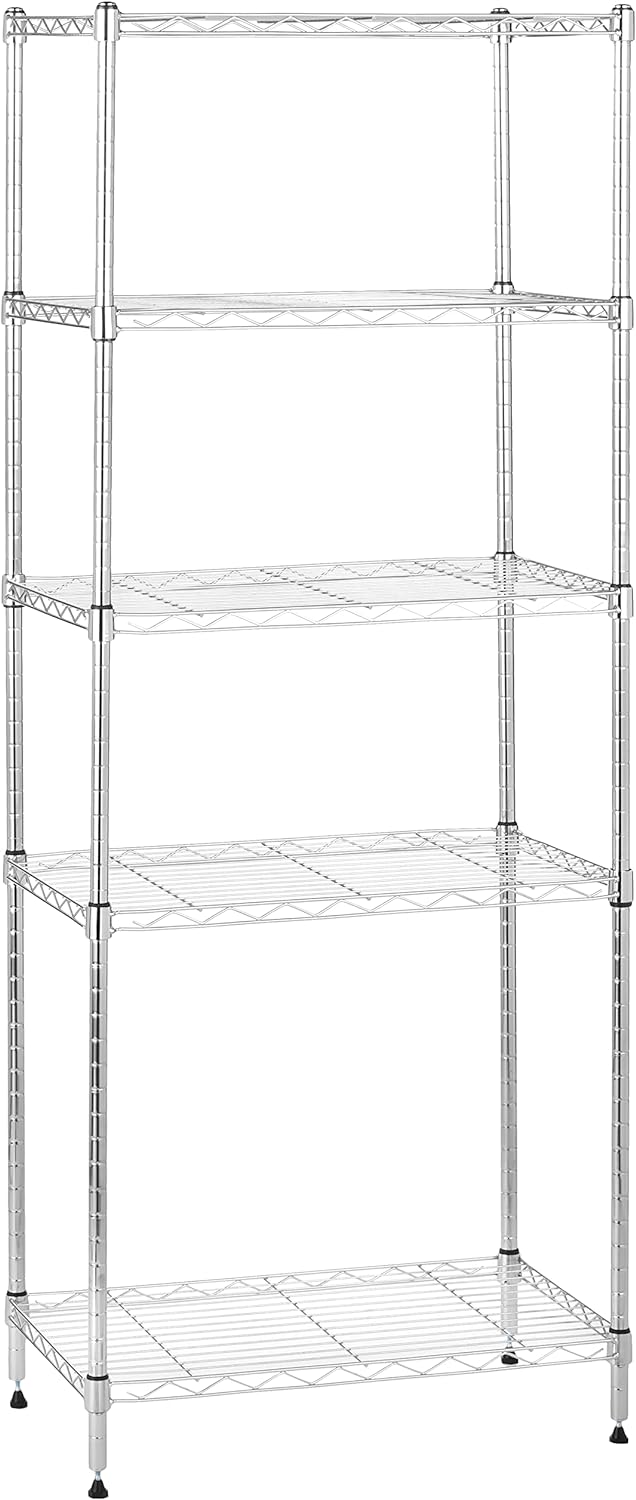 Amazon Basics 5-Shelf Adjustable, Storage Shelving Unit, (200 Pound Loading Capacity per Shelf), Steel Organizer Wire Rack, 23.2 x 13.4 x 60 inches (LxWxH), Chrome
