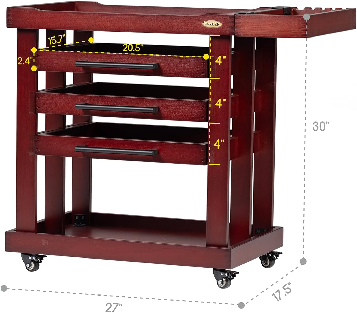 MEEDEN Art Supply Storage Cart, 5 Tier Solid Beech Wood Utility Rolling Cart with 3 Drawers, Craft Orgnizer on 4 Wheels