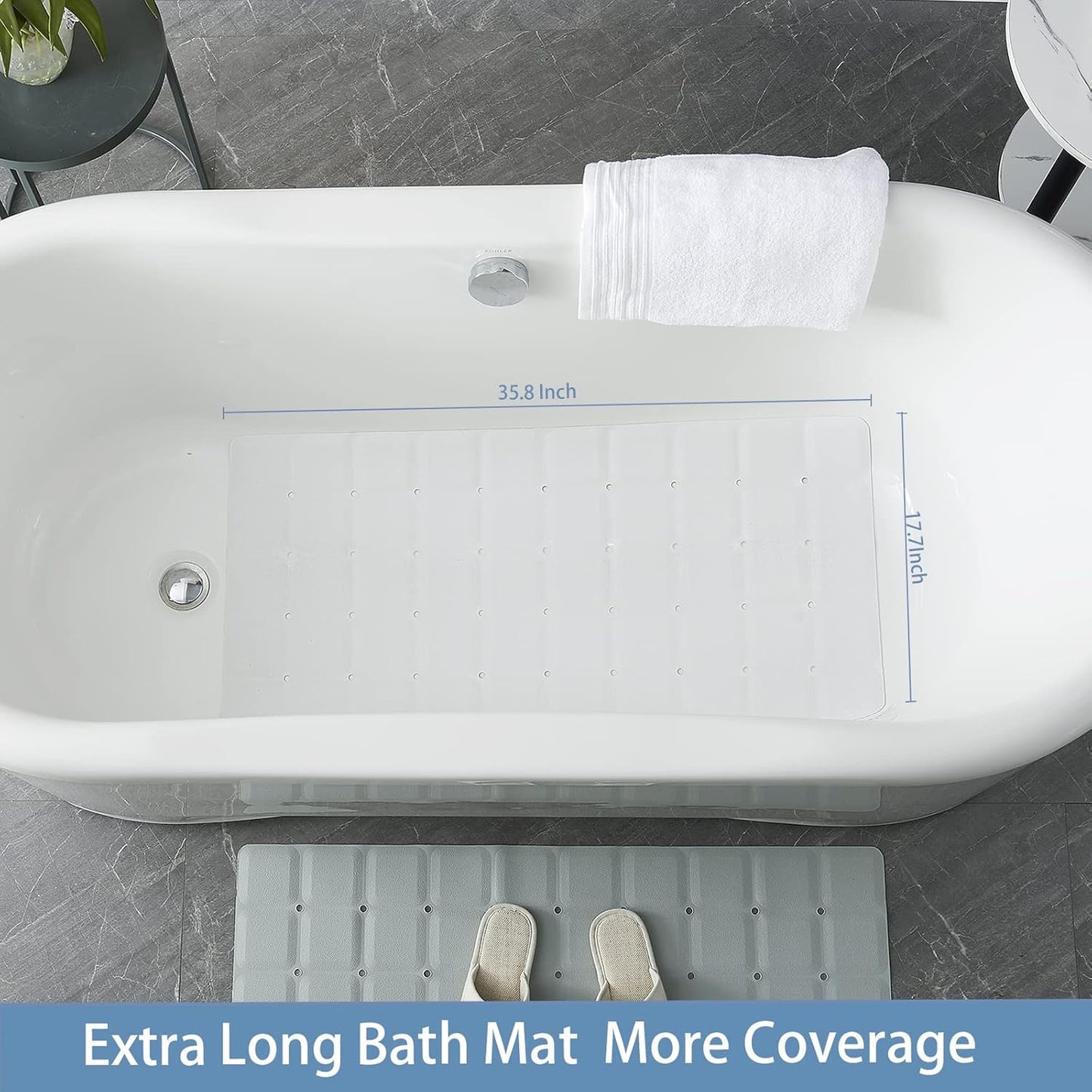 Foldable Silicone Bathtub Mat: Jumbo Size Heavy Duty Safety Bath Mat for Tub Without Suction Cups Non Slip Bath & Shower Mat for Textured, Reglazed, Refinished Tub (White, 35.8 x 17.7)