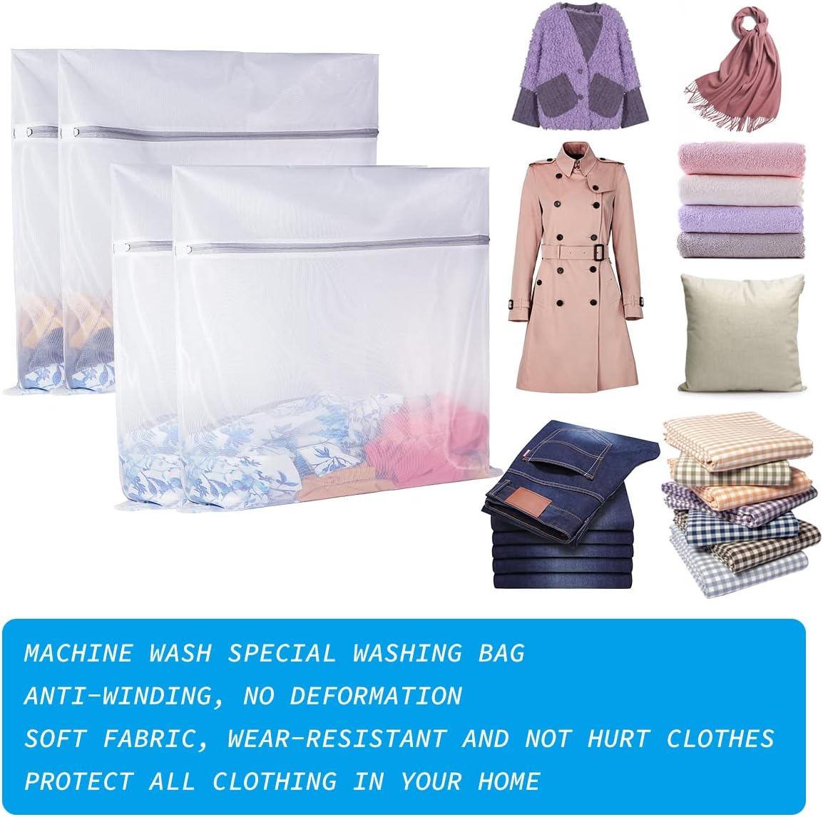 Laundry Mesh Bag-Heavy Duty Mesh Laundry Bags,Laundry Bags Mesh Wash Bag for Washing Machine-Supper Zipper Net Laundry Bag for Travel,Lingerie,Sweater,Garment,Undergarment 4（24Inch×24Inch）