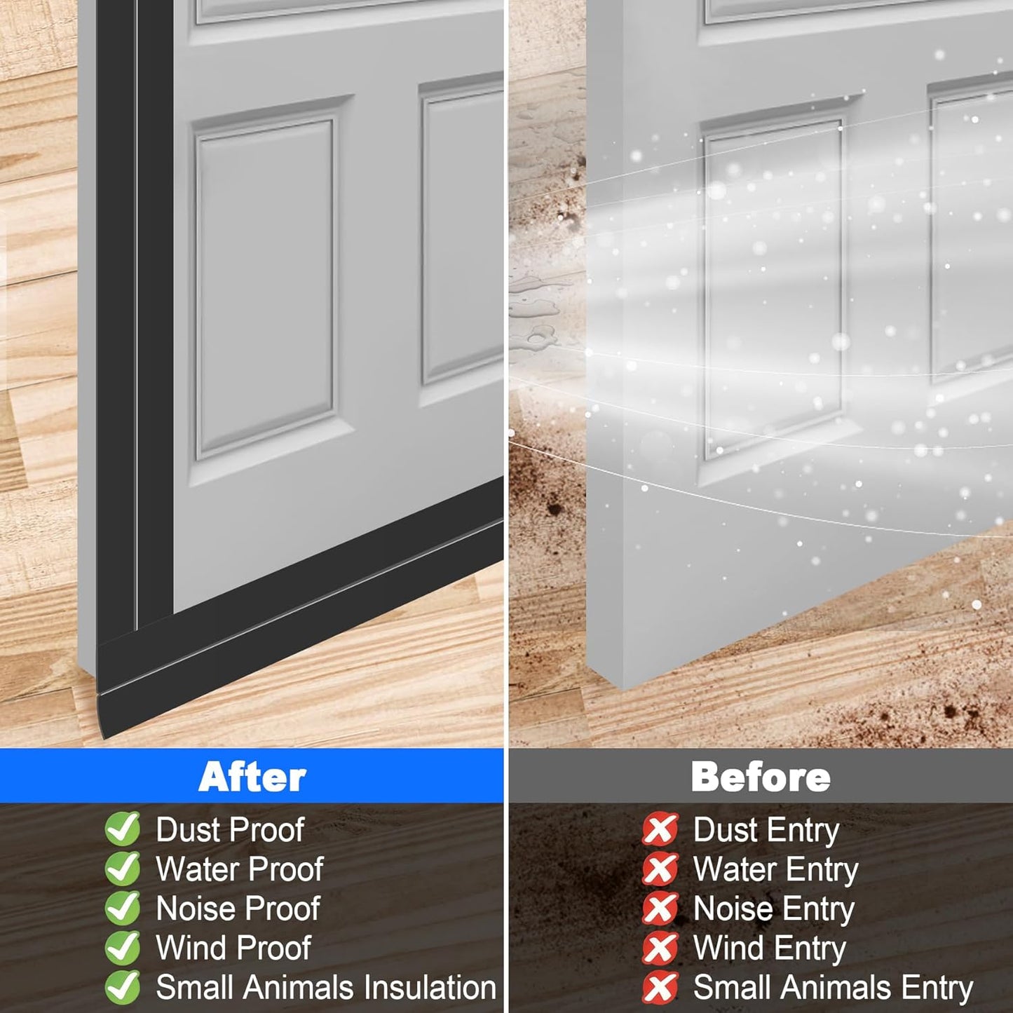 ToLanbbt Weather Stripping Silicone Door Seal Strip 2 in x 20 ft Door Draft Stopper Self Adhesive Door Draft Tape, Side & Bottom Gaps Insulation Strip for Glass Shower Door Sliding Door Window, Black