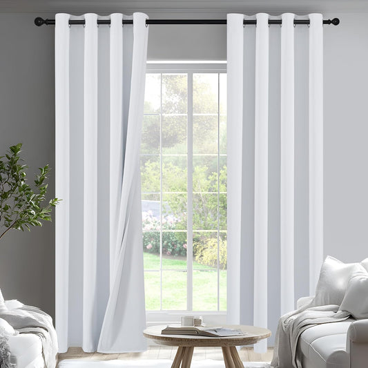 PONY DANCE 100% Blackout Curtains 94 inch Length 2 Panels Set - Grommet Room Darkening Drapes for Bedroom and Living Room Window Thermal Insulated Black Out Curtains (White, 55W x 94L)
