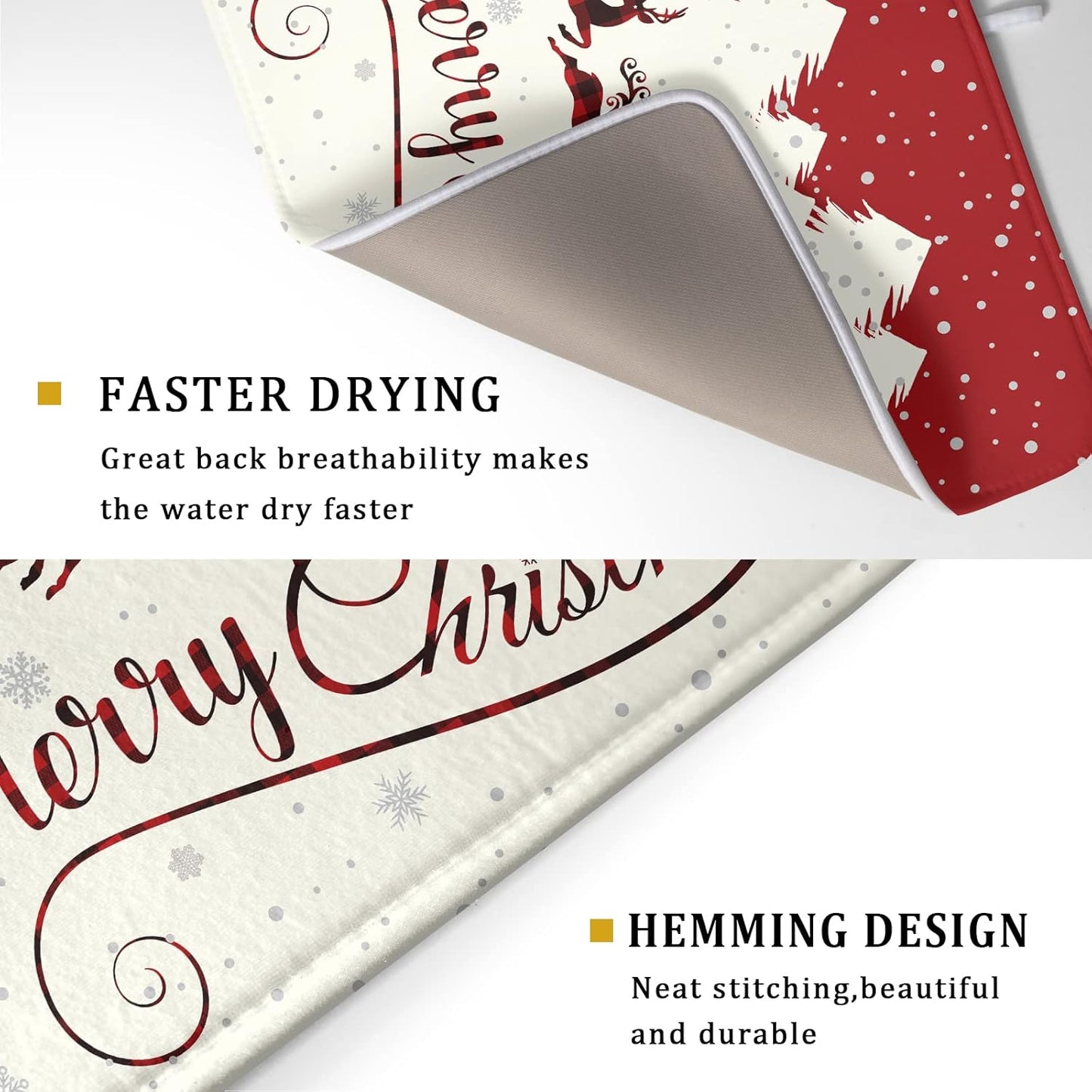 Christmas Moose Dish Drying Mat 18x24 for Winter Santa Claus Kitchen Counter Decor Absorbent Reversible Microfiber Deers Animal Dishes Pad Dish Drainer Rack Mats Kitchen Accessories