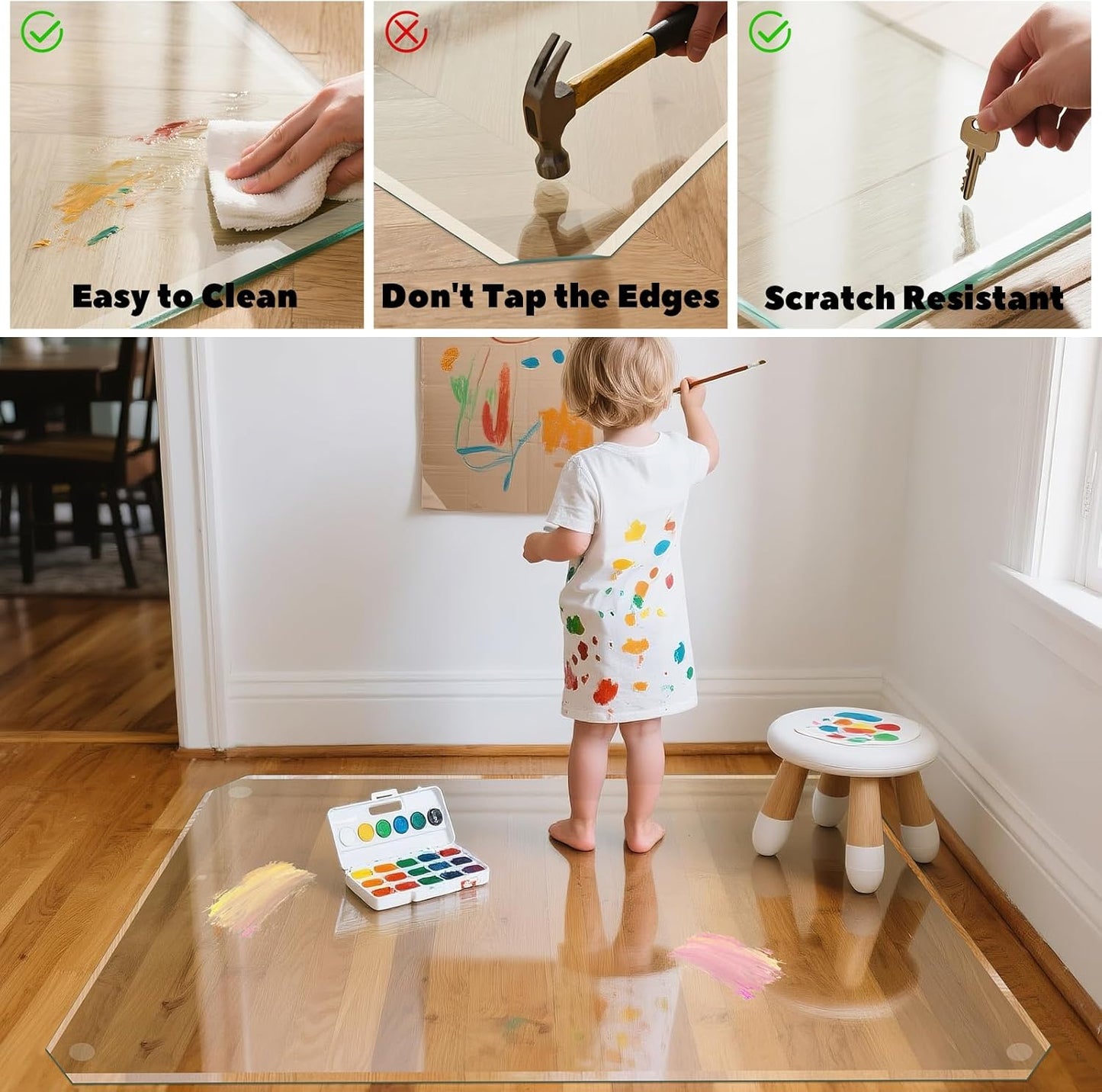 VSARHouse Beveled Edge Tempered Glass Office Chair Mat, 55"x46" Heavy Duty Glass Floor Mat for Carpet or Hard Floors, with Non-Slip Pads, Easy to Slide, Thick 1/5", Octagon, Patent No.30004842