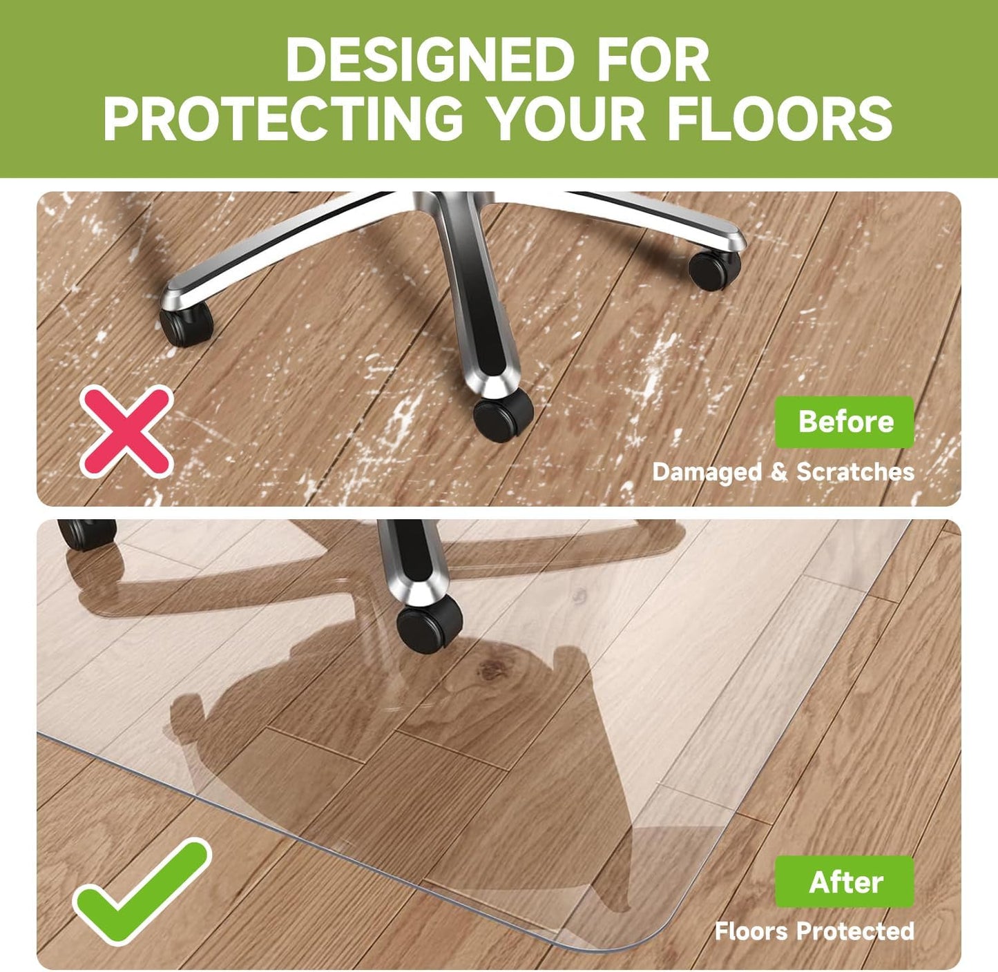 SOONAN Chair Mat for Hardwood Floor, 48" x 36" Clear Office Floor Mat, 0.08" Thickness Heavy Duty Computer&Desk Chair Mat,Floors Protector Chair Mats for Home & Office