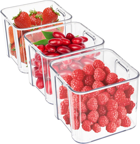 MineSign 3Pack Fridge Organizer Drawer Divider Cube Pull-Out Bins Clear Food Container Refrigerator Storage box Produce Saver for Pantry Kitchen Cabinet