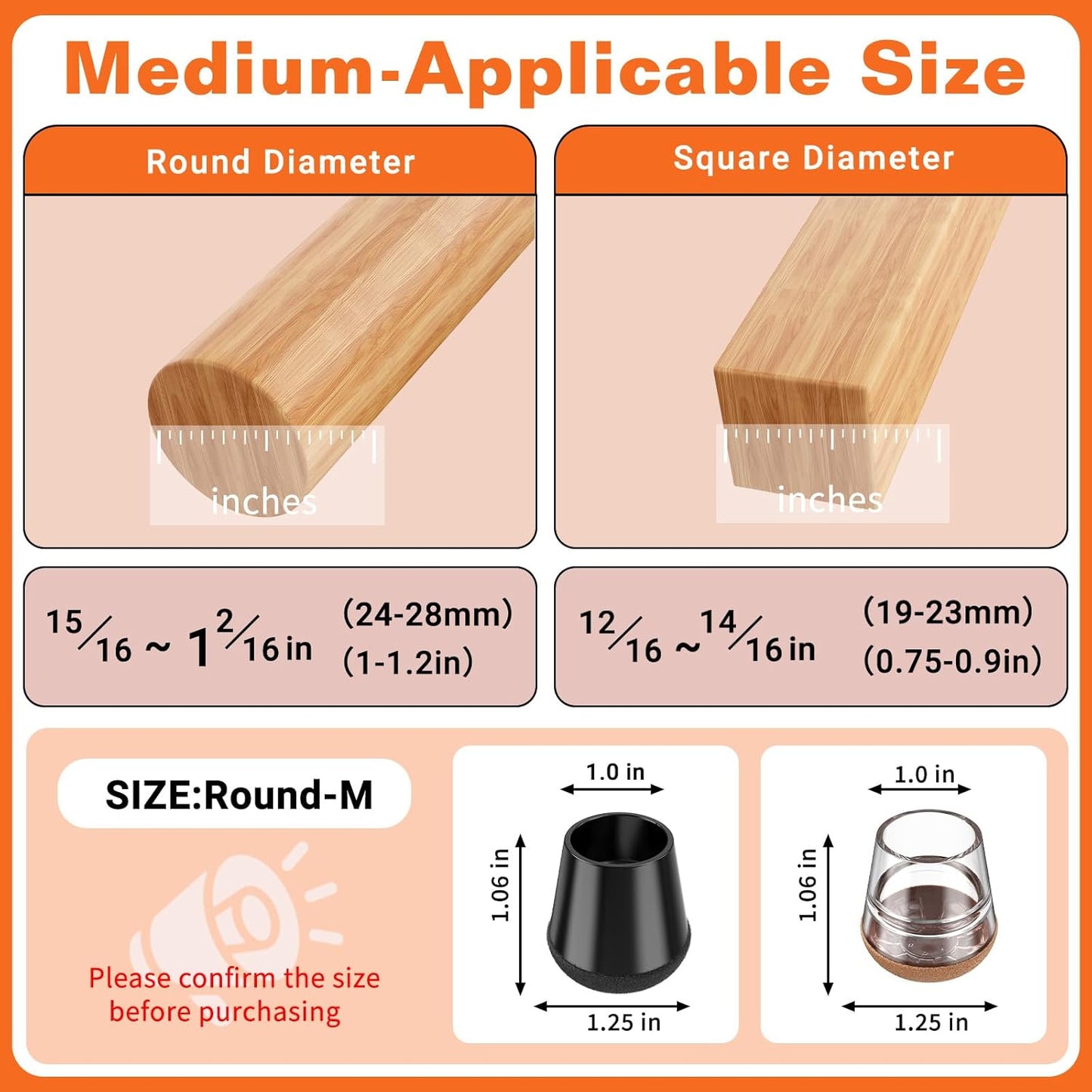Chair Leg Floor Protectors Medium 24Pcs,Silicone Chair Leg Protectors for Hardwood Floors/Tiles,360°Wrapped Felt Bottom to Prevent Scratch and Reduce Noise, Round Black