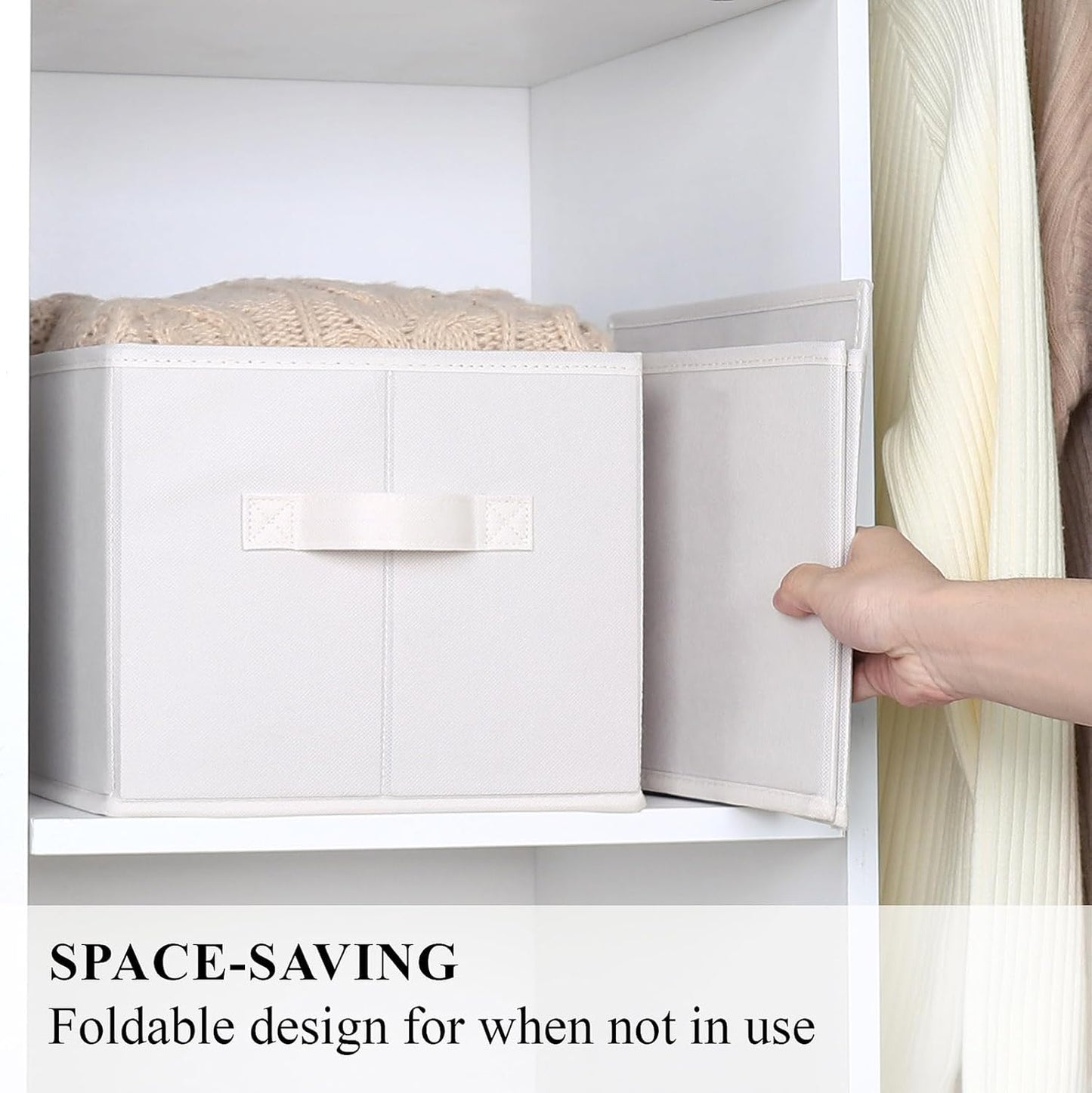 WUIKE Storage Baskets for Shelves, Fabric Storage Bins with Handles, Foldable Shelf Basket for Closet Organizers and Storage, Closet Storage Bins for Organizing, Beige, Large, 3-Pack