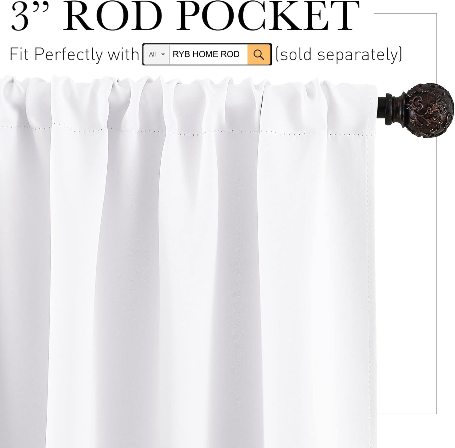 RYB HOME Short Curtains 45 inch 2 Panels Set, Room Darkening Small Window Drapes Thermal Insulated Cafe Curtains for Kitchen Dorm Transit Van, W 34 x L 45 inch, Pure White