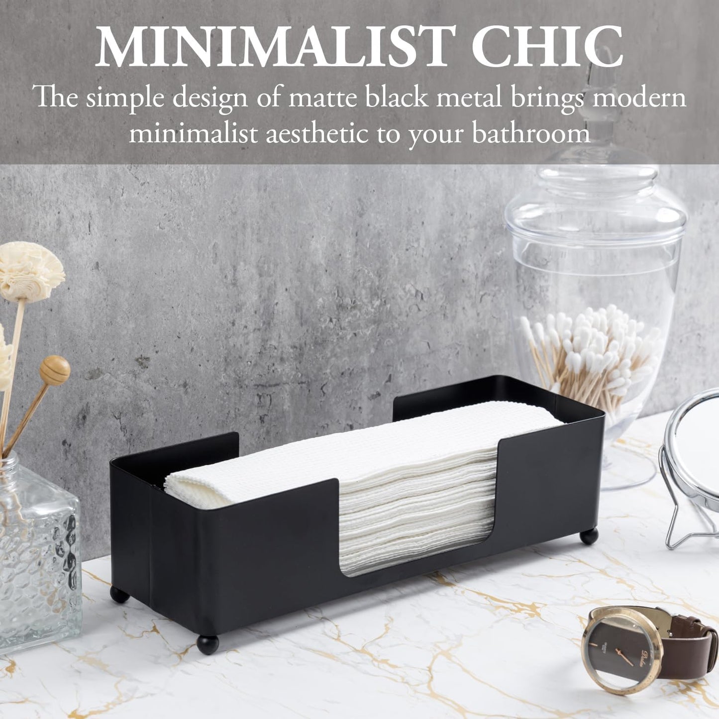 MyGift Modern Matte Black Metal Tabletop Paper Hand Towel Holder, Commercial Countertop Tissue Dispenser Tray