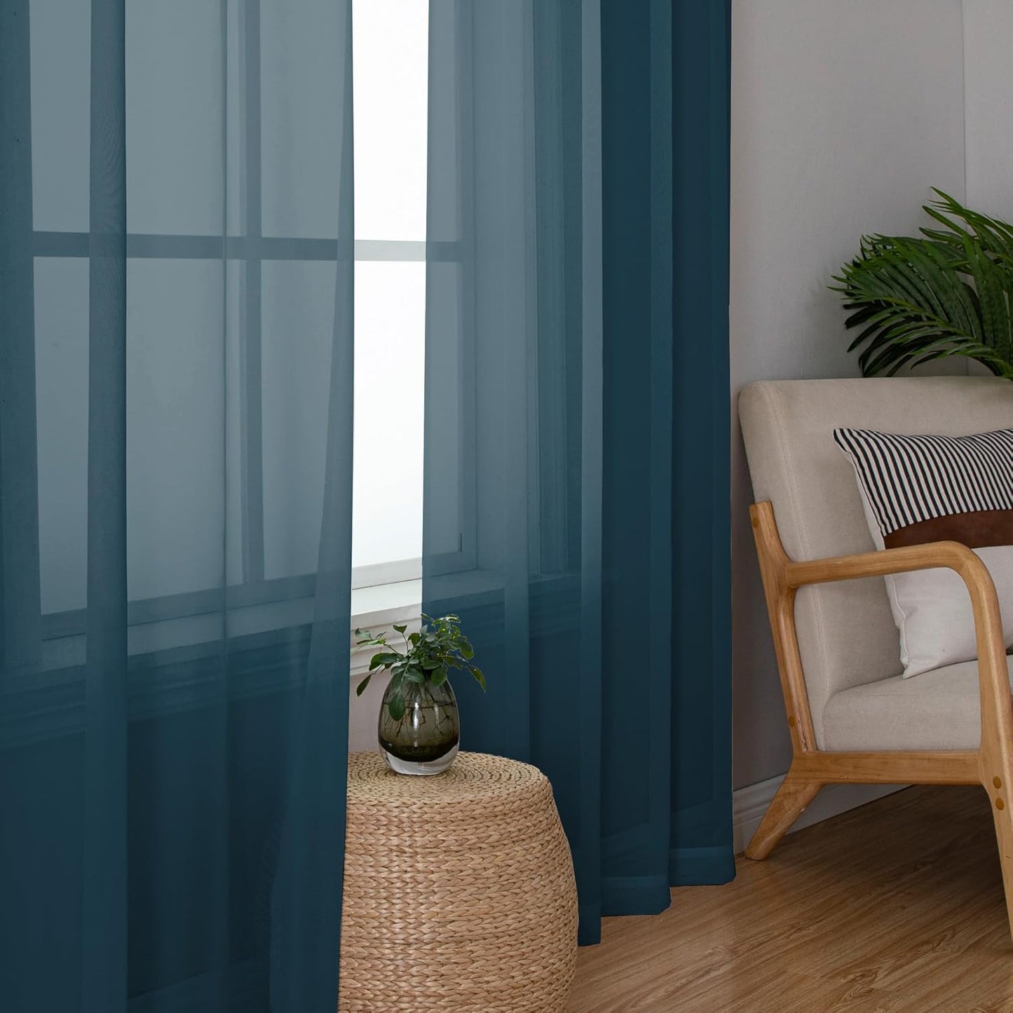 Chyhomenyc Sheer Stone Blue Curtains 90 inches Long 2 Panels, Light Filtering Soft Airy Solid Elegant Voile Window Treatment Drapes for Bedroom Living Room Wedding Party Decor, 42 Wx90 L Inches