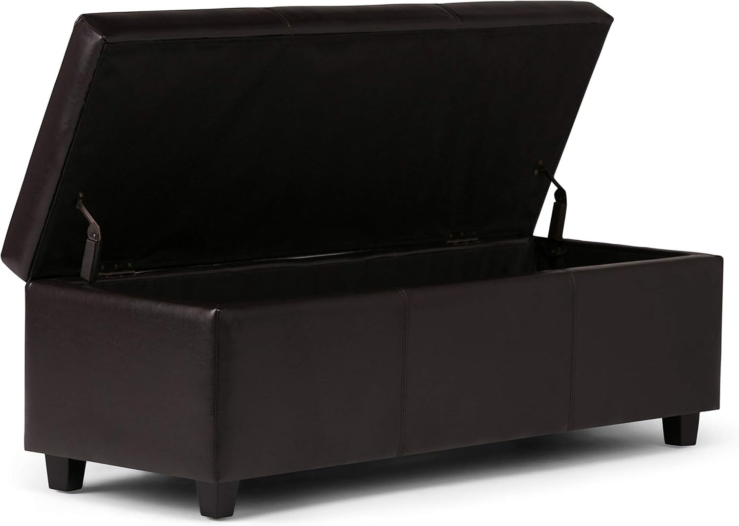 SIMPLIHOME Avalon 48 inch Wide Contemporary Rectangle Storage Ottoman Bench in Tanners Brown Vegan Faux Leather, Assembled, For the Living Room, Entryway and Family Room