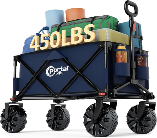 PORTAL Heavy-Duty Folding Wagon Cart, Large Collapsible Utility Wagon with All-Terrain Wheels for Beach, Camping, Garden & Grocery