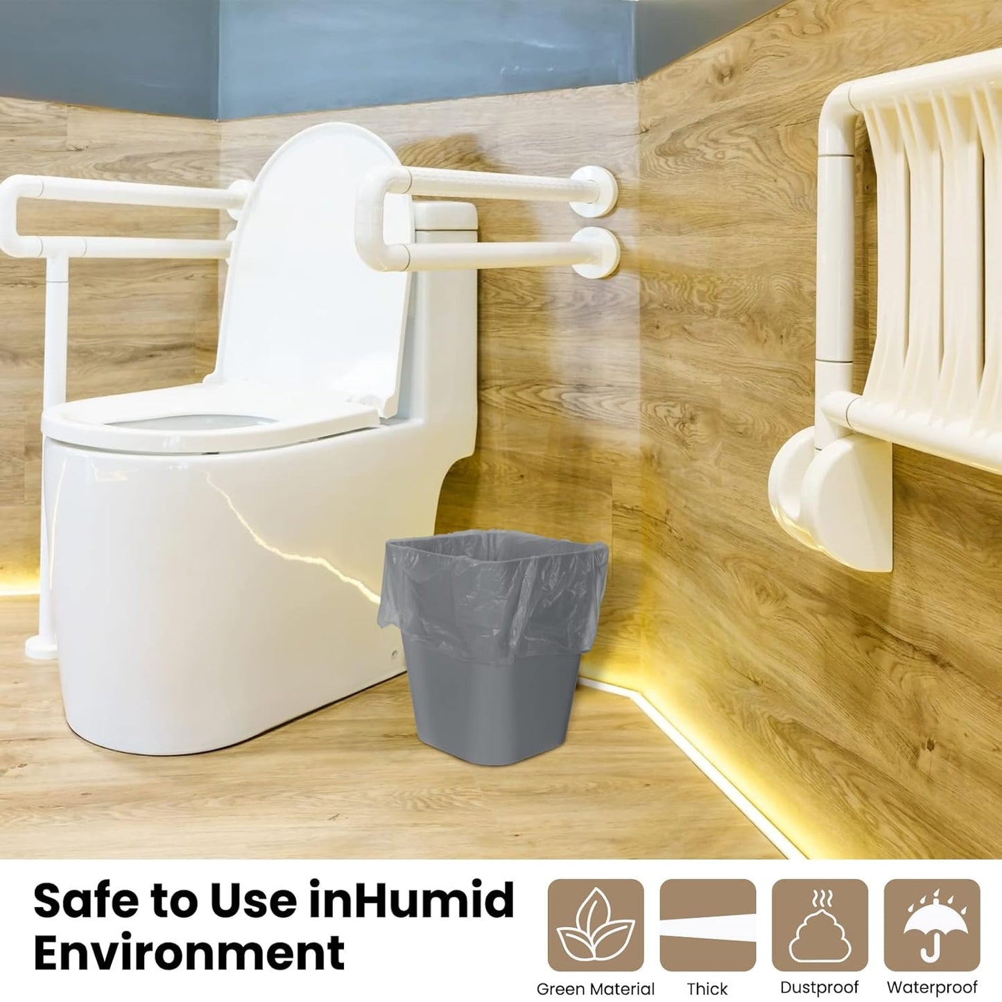 Eccliy 6 Pack Plastic Trash Can with 3 Rolls of Trash Bags Small Wastebasket Garbage Bin Container for Bathroom, Bedroom, Home Office, Living Room, Kitchen (Gray,White)