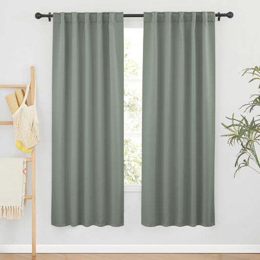 RYB HOME Sage Green Curtains for Bedroom, Blackout Thermal Insulated Drapes Back Tab& Rod Pocket, Vertical Privacy UV Protection Shades, 42 Inch Wide by 72 Inches Long, 2 Panels