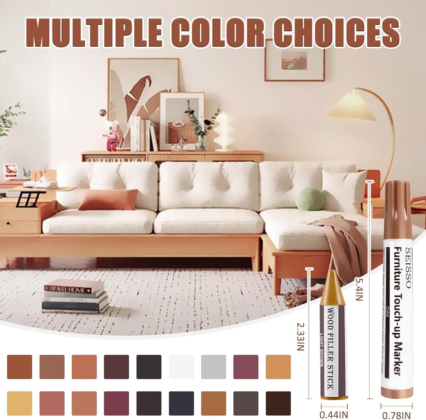 SEISSO 18 Colors Wood Wax Sticks ＆ Wood Markers Furniture Repair Kit - Set of 39 - Wood Floor Scratch Repair, Furniture Markers Touch Up Restore Wood Floors, Tables, Holes, Laminate, Carpenters