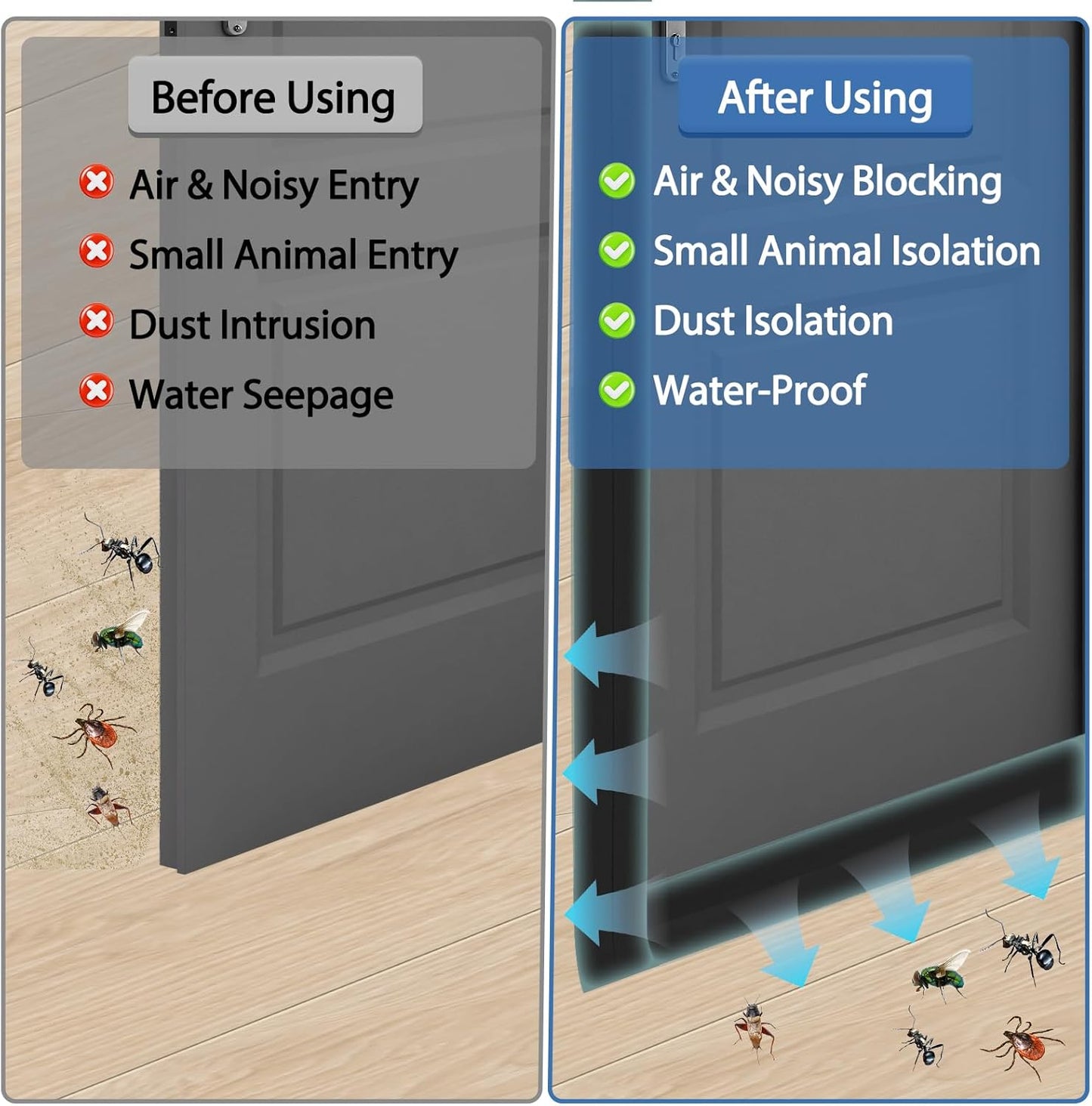 Weather Stripping Door Draft Stopper Flexible Self Adhesive Silicone Door Seal Strip for Glass Doors Windows and Shower Glass Gaps, 2 Inch Wide X 10 Feet Long, Black