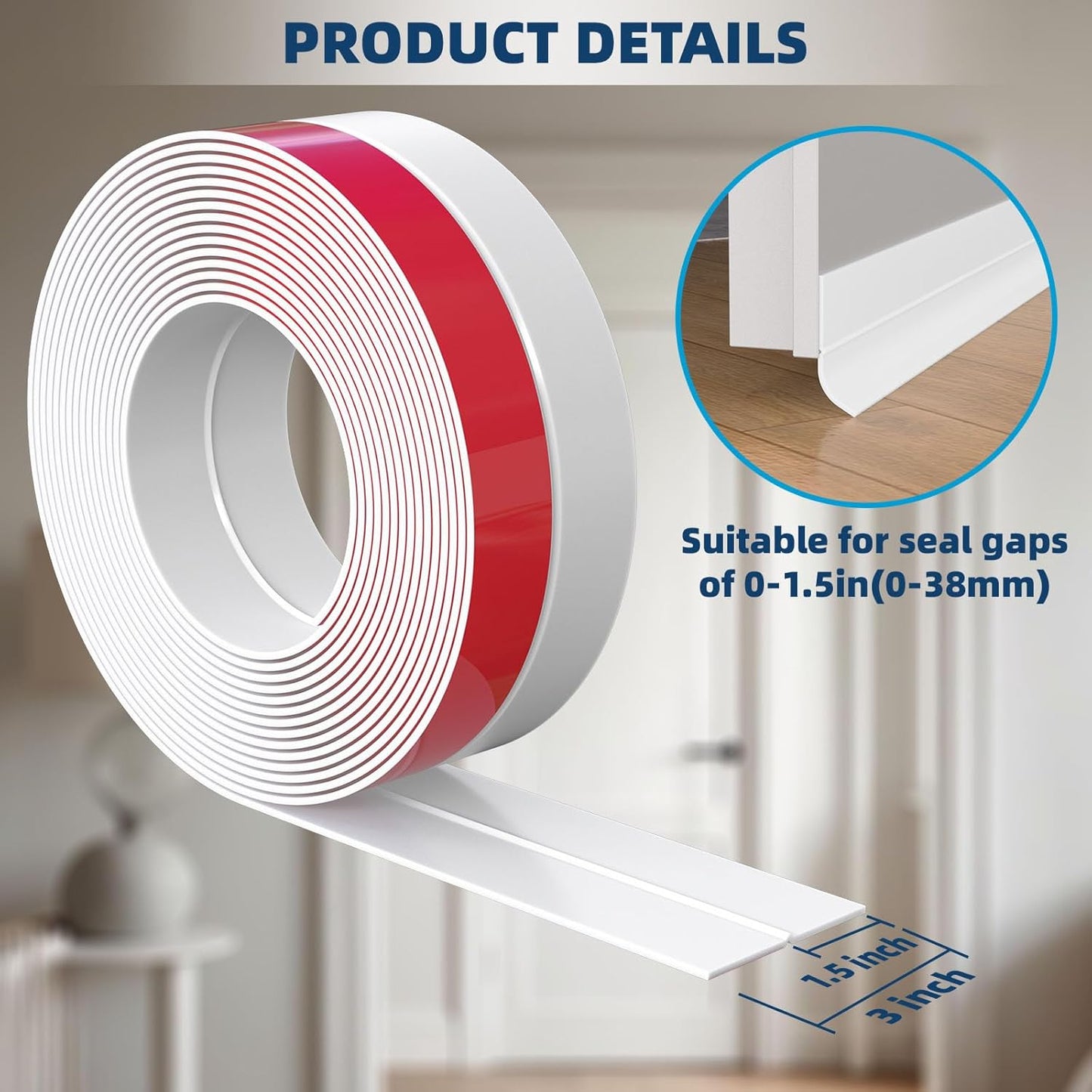 Heavy-Duty 36 ft x 3 in Weather Stripping, Extra Thick 2mm Door Draft Stopper Silicone Seal Strip for House and Glass Shower Doors for Collision and Side Gaps of Door and Windows, White
