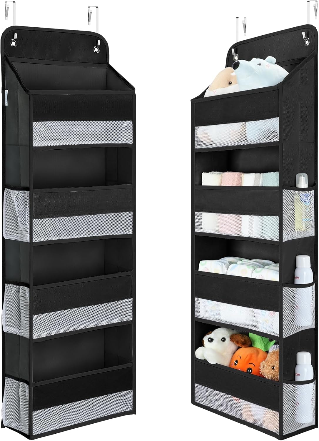 Yecaye 1 Pack Over the Door Organizer, 35.2lbs Load Toy Stuffed Animal Storage, Swing-proof Hanging Bathroom Organizers and Storage for Nursery Newborn Baby Essential Stuff Black